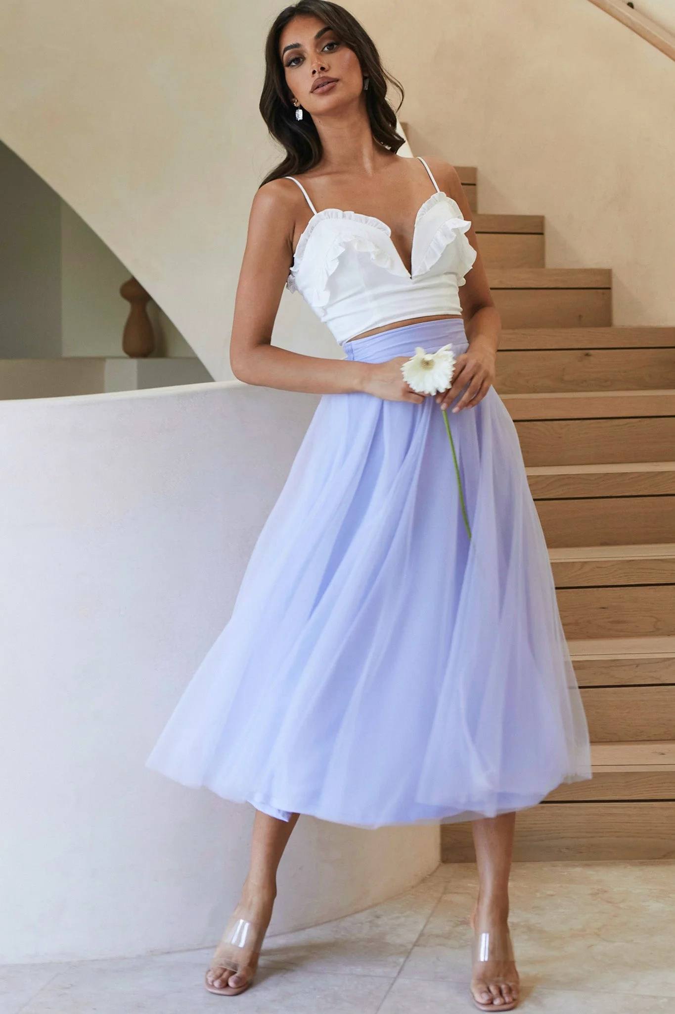 La Seine V-Neckline Frill Trim Crop Top White - Image 2