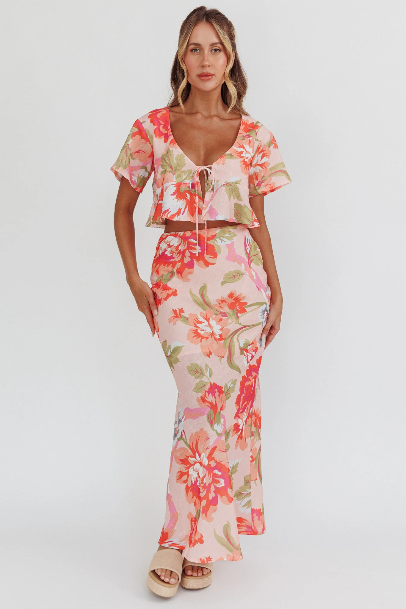 La Vie Floral Maxi Skirt Peach - Image 2