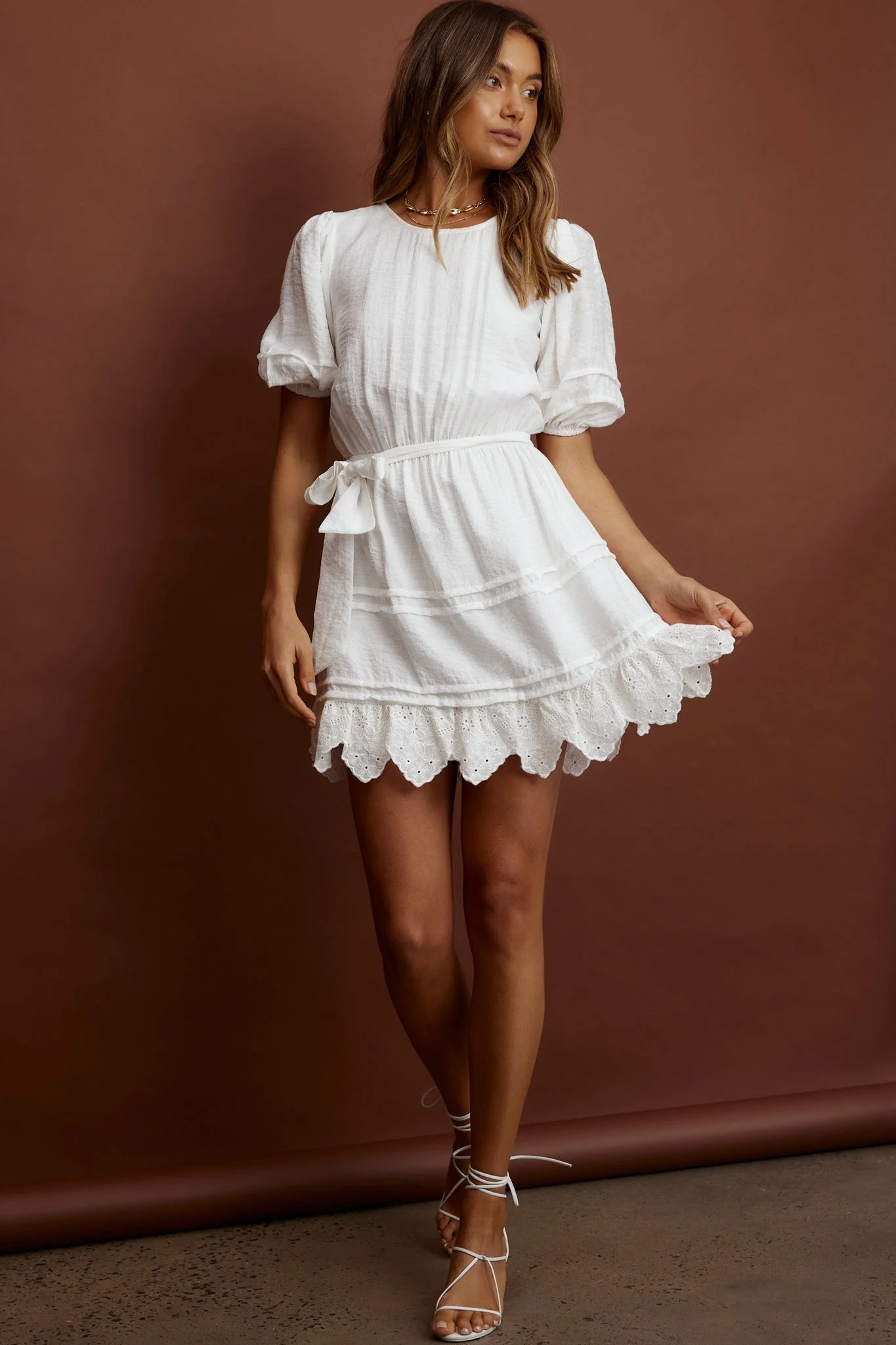 Laiken Waist Tie Pintuck Dress White - Image 4