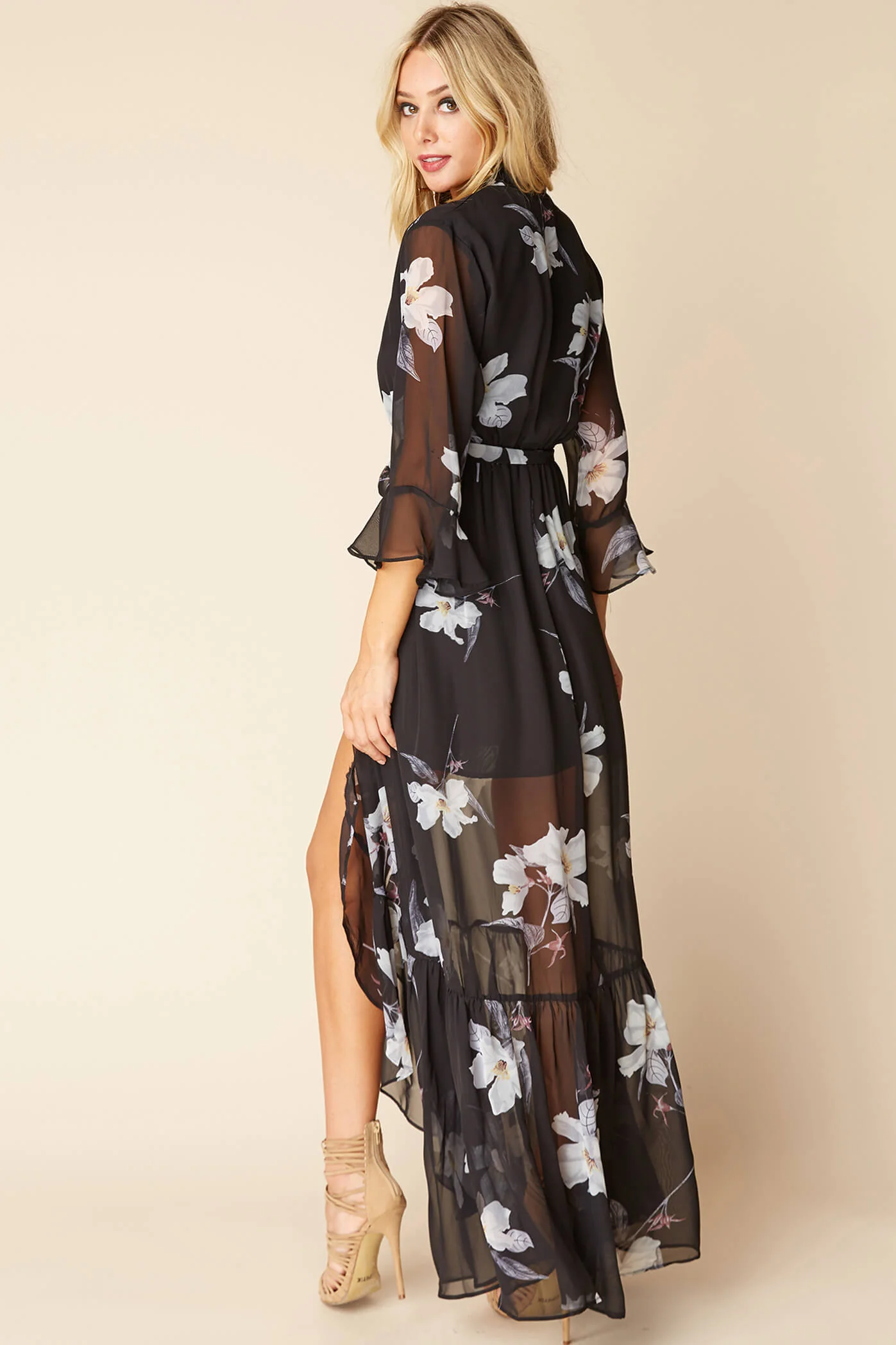 Laila Sexy Summer Maxi Dress Black Floral - Image 4