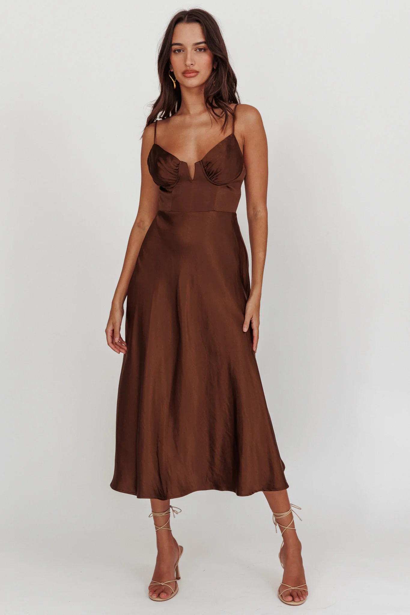 Lake Como A-Line Midi Dress Brown - Image 3