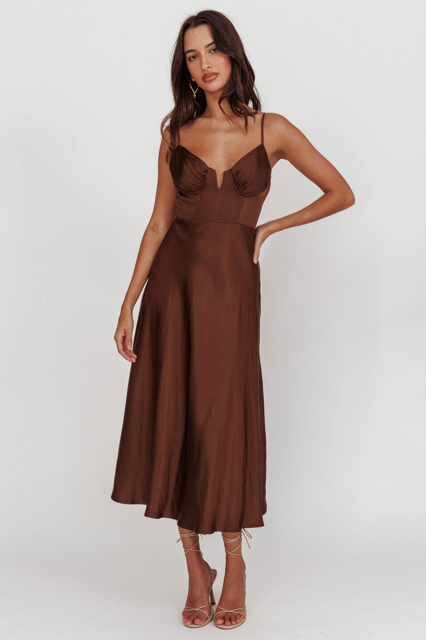 Lake Como A-Line Midi Dress Brown - Image 5