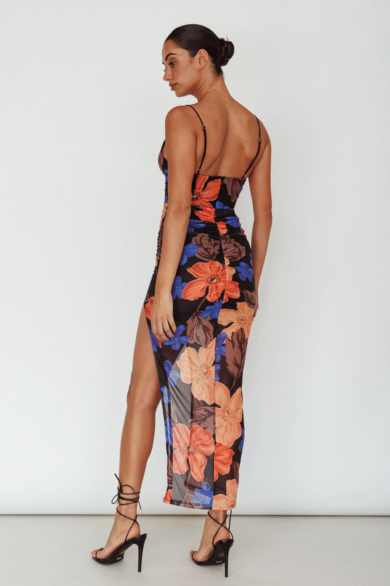 Lake Como Fitted Bodice Side Split Dress Black/Orange - Image 2