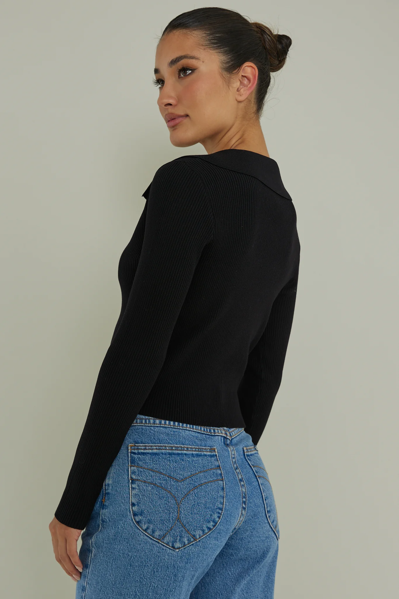 Lake Days Collared Knit Top Black - Image 2
