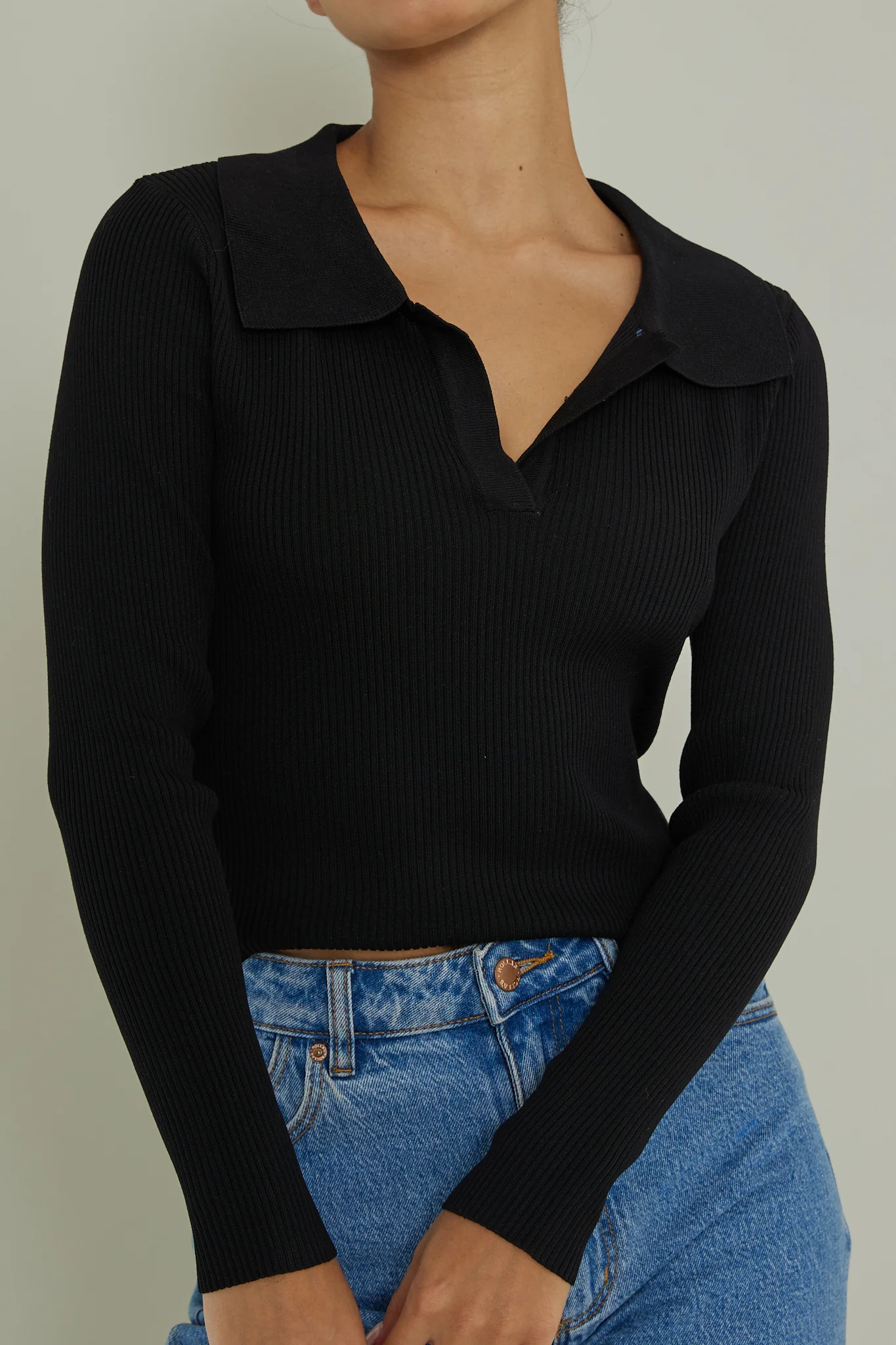 Lake Days Collared Knit Top Black - Image 4