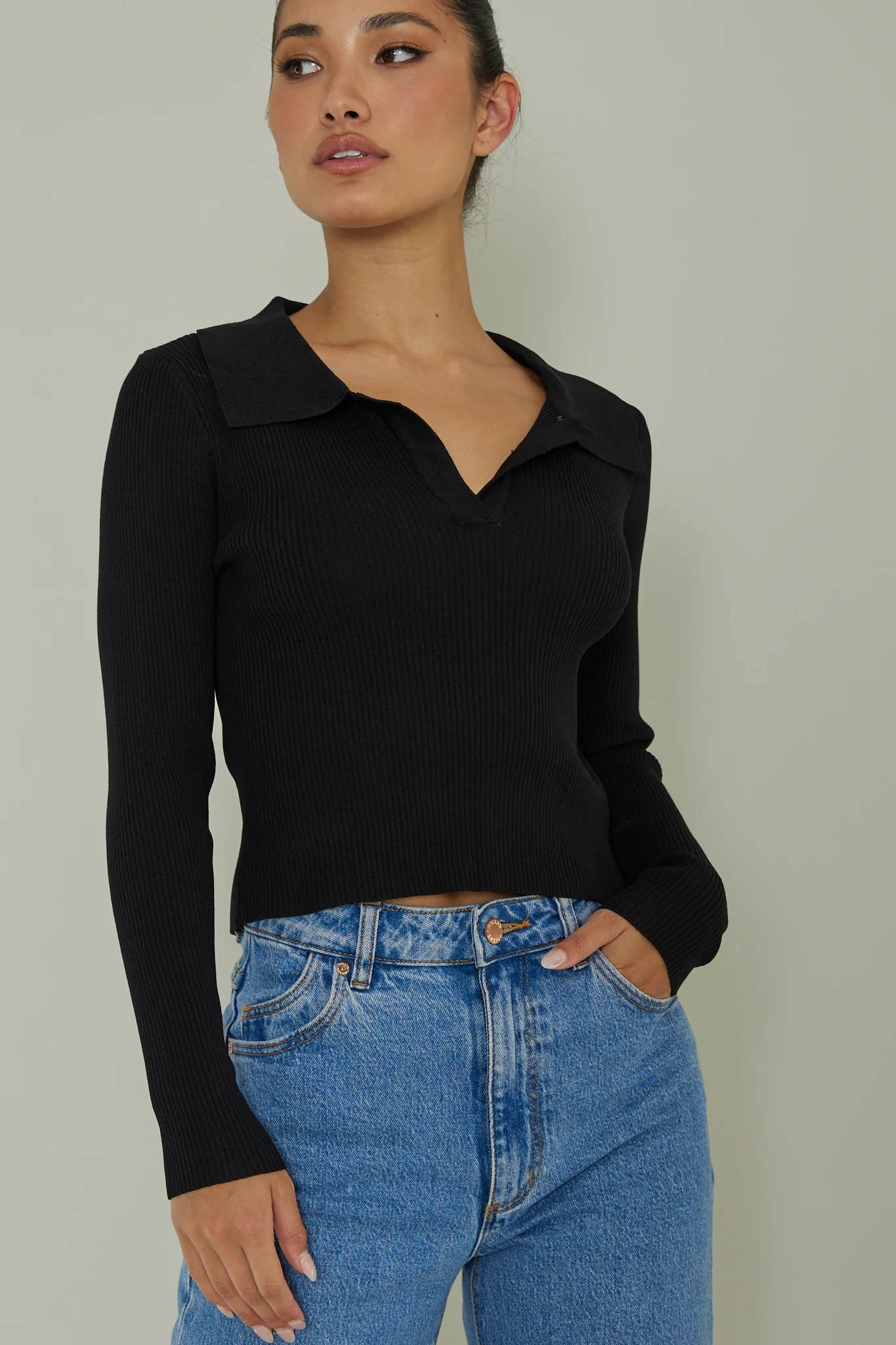 Lake Days Collared Knit Top Black - Image 5