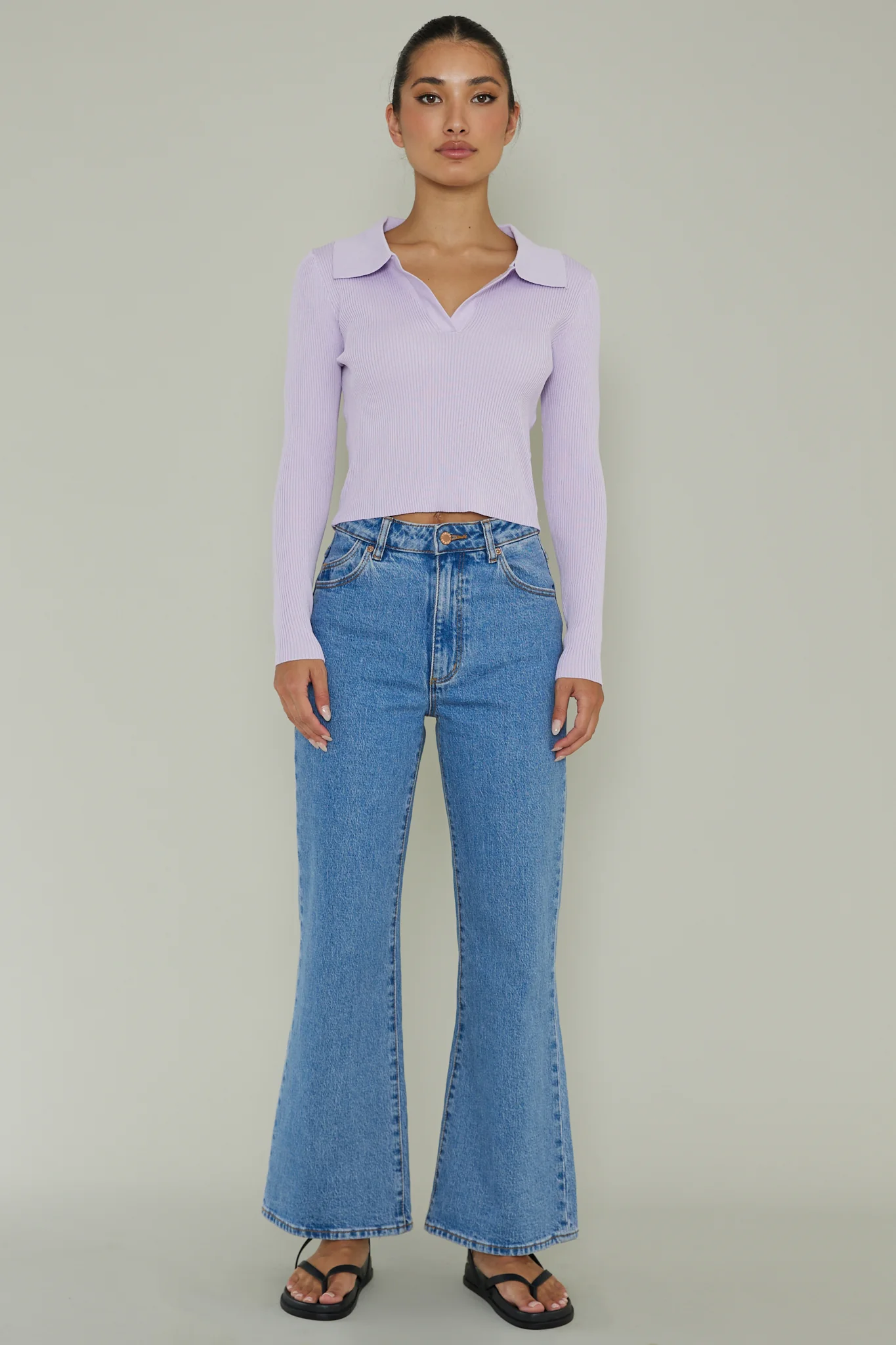 Lake Days Collared Knit Top Lilac - Image 3
