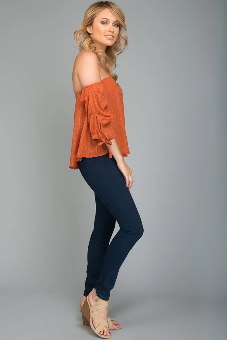 Lana Heart Shaped Off the Shoulder Top Rust - Image 6