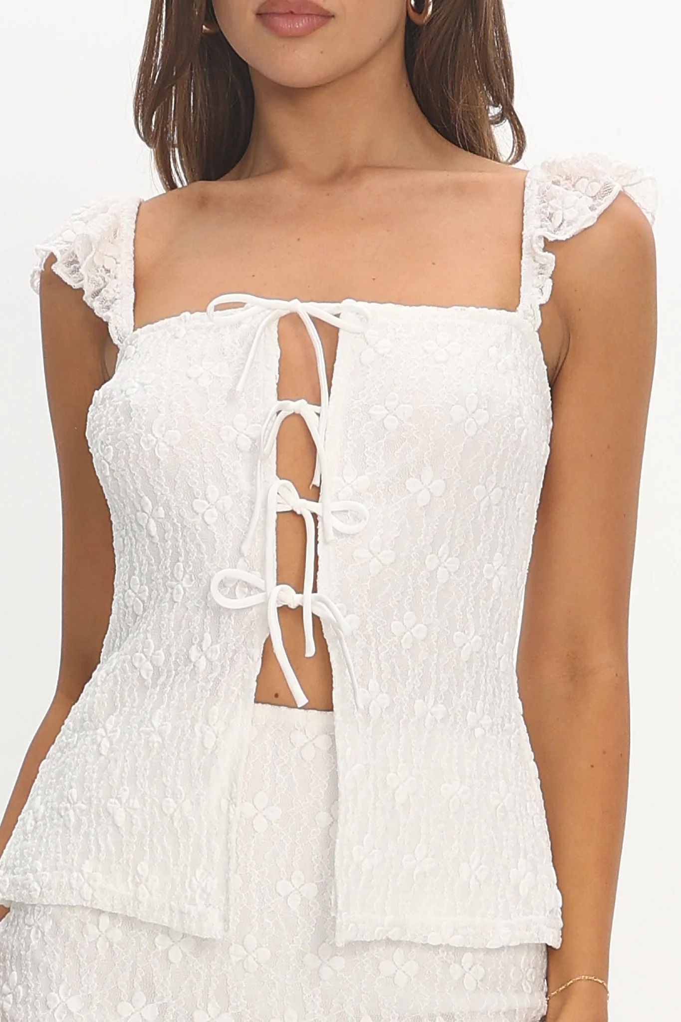 Landrea Tied Front Lace Top White - Image 4