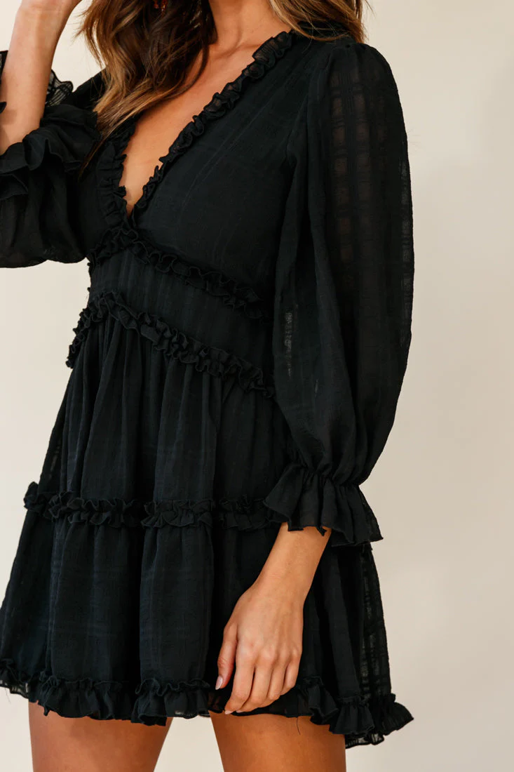 Laney Cutout Back Balloon Sleeve Dress Black - Image 6