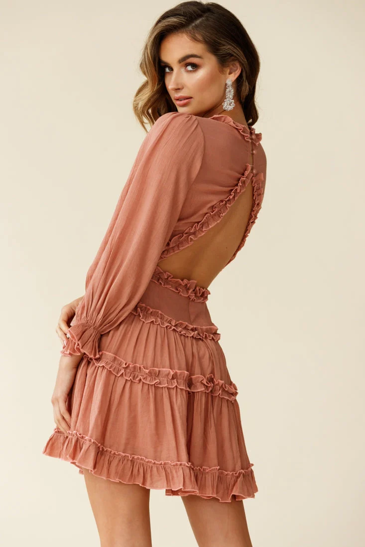 Laney Cutout Back Balloon Sleeve Dress Rose - Image 6