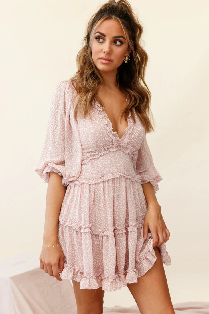 Laney Cutout Back Balloon Sleeve Dress Speckle Print Pink - Image 5