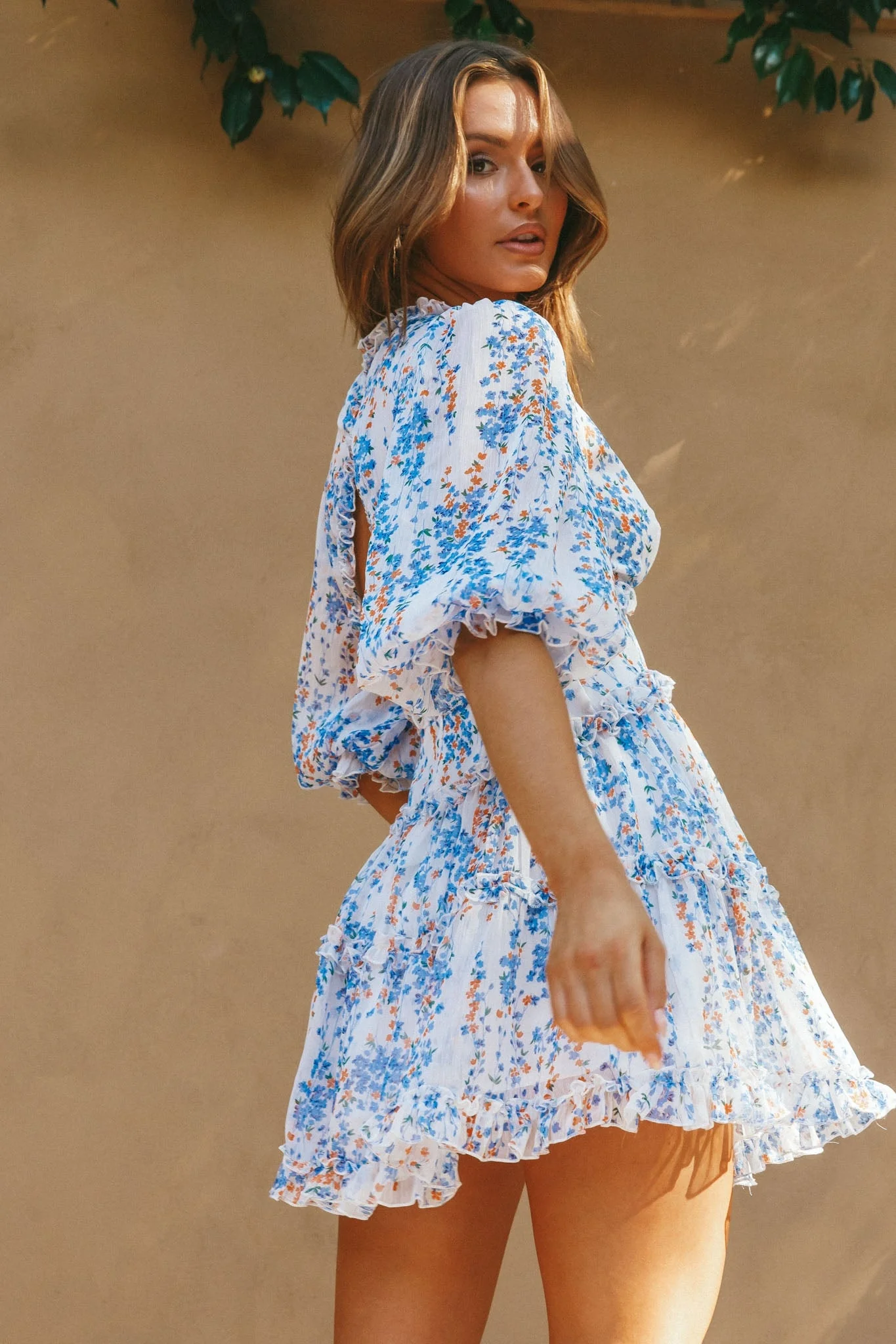 Laney Cutout Back Ruffle Detail Floral Dress White - Image 3
