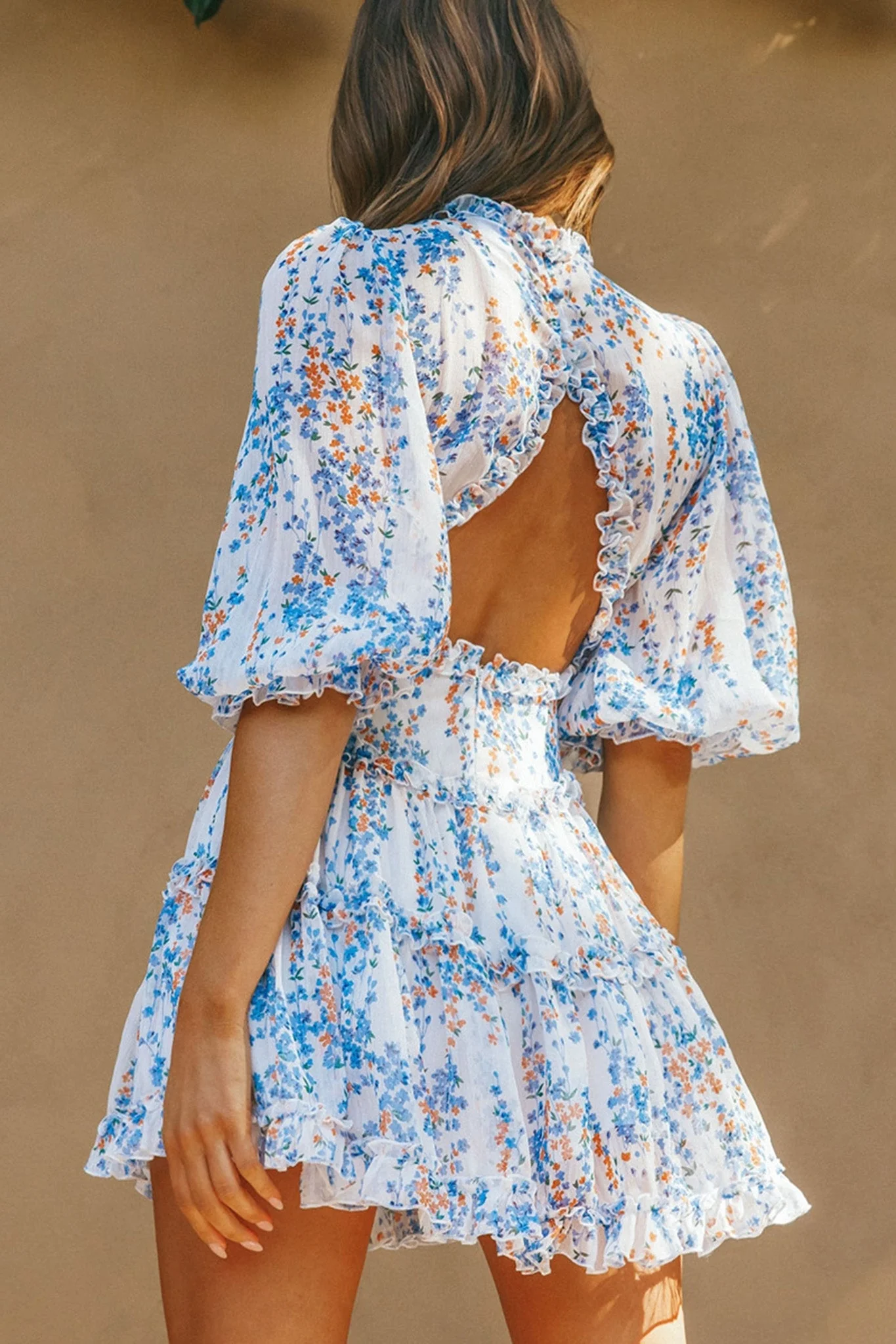 Laney Cutout Back Ruffle Detail Floral Dress White - Image 8