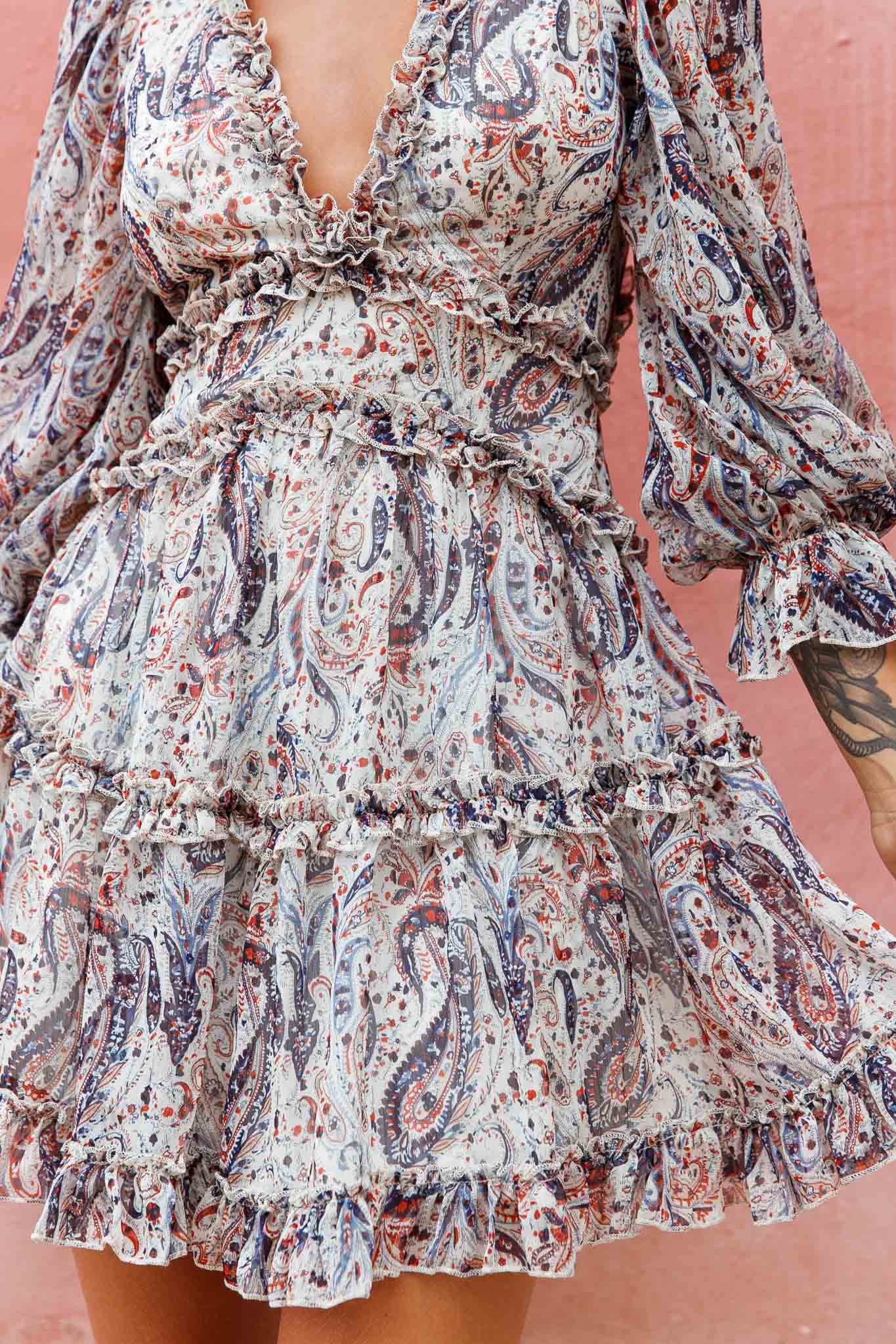 Laney Cutout Back Ruffle Trim Dress Paisley Print Navy - Image 8