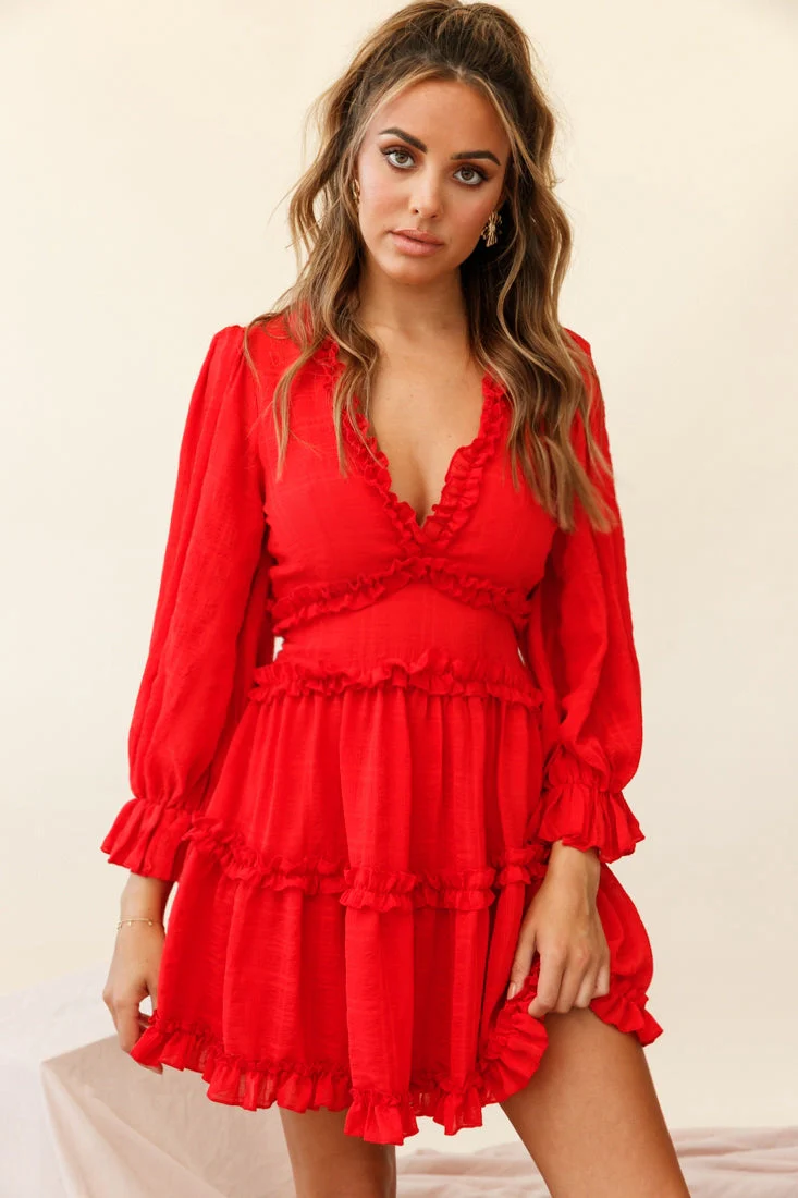 Laney Cutout Back Ruffle Trim Dress Red - Image 3