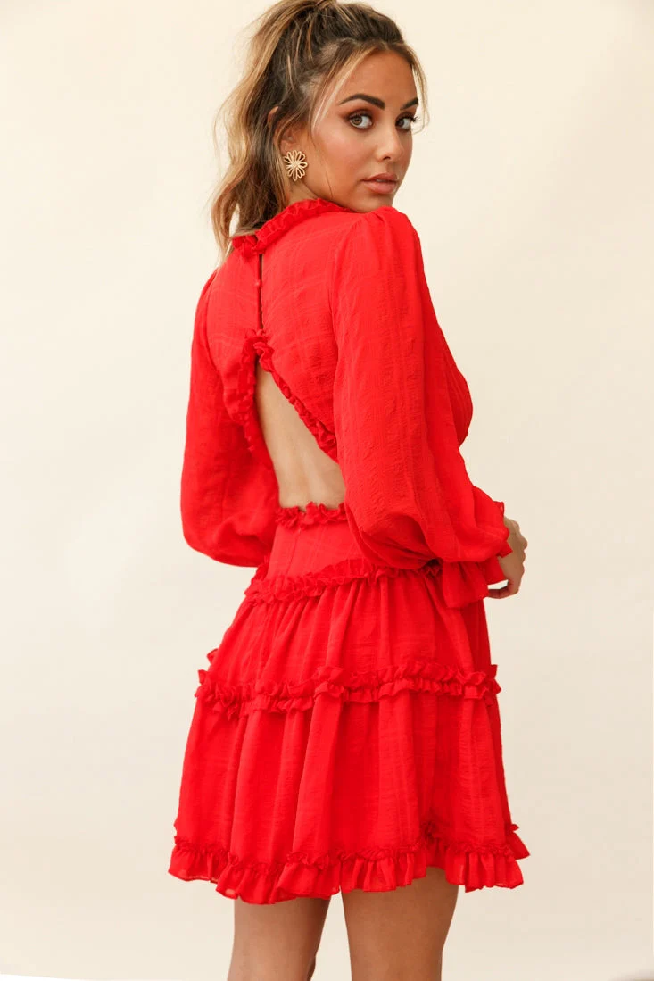 Laney Cutout Back Ruffle Trim Dress Red - Image 4