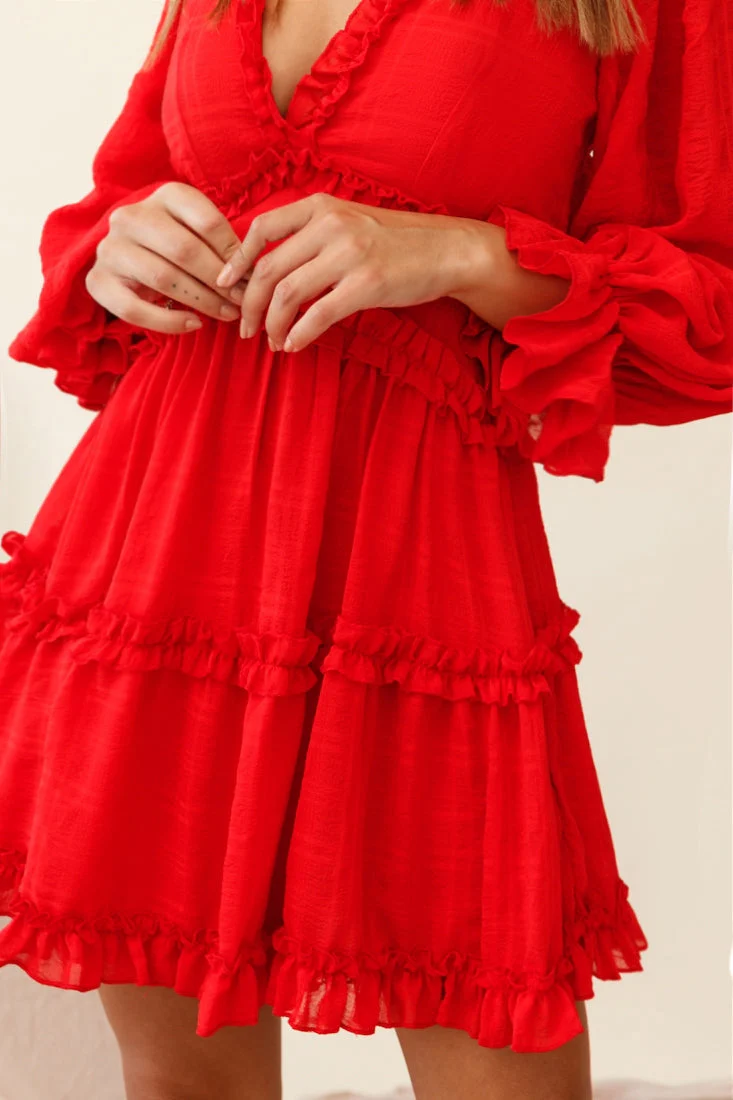 Laney Cutout Back Ruffle Trim Dress Red - Image 5