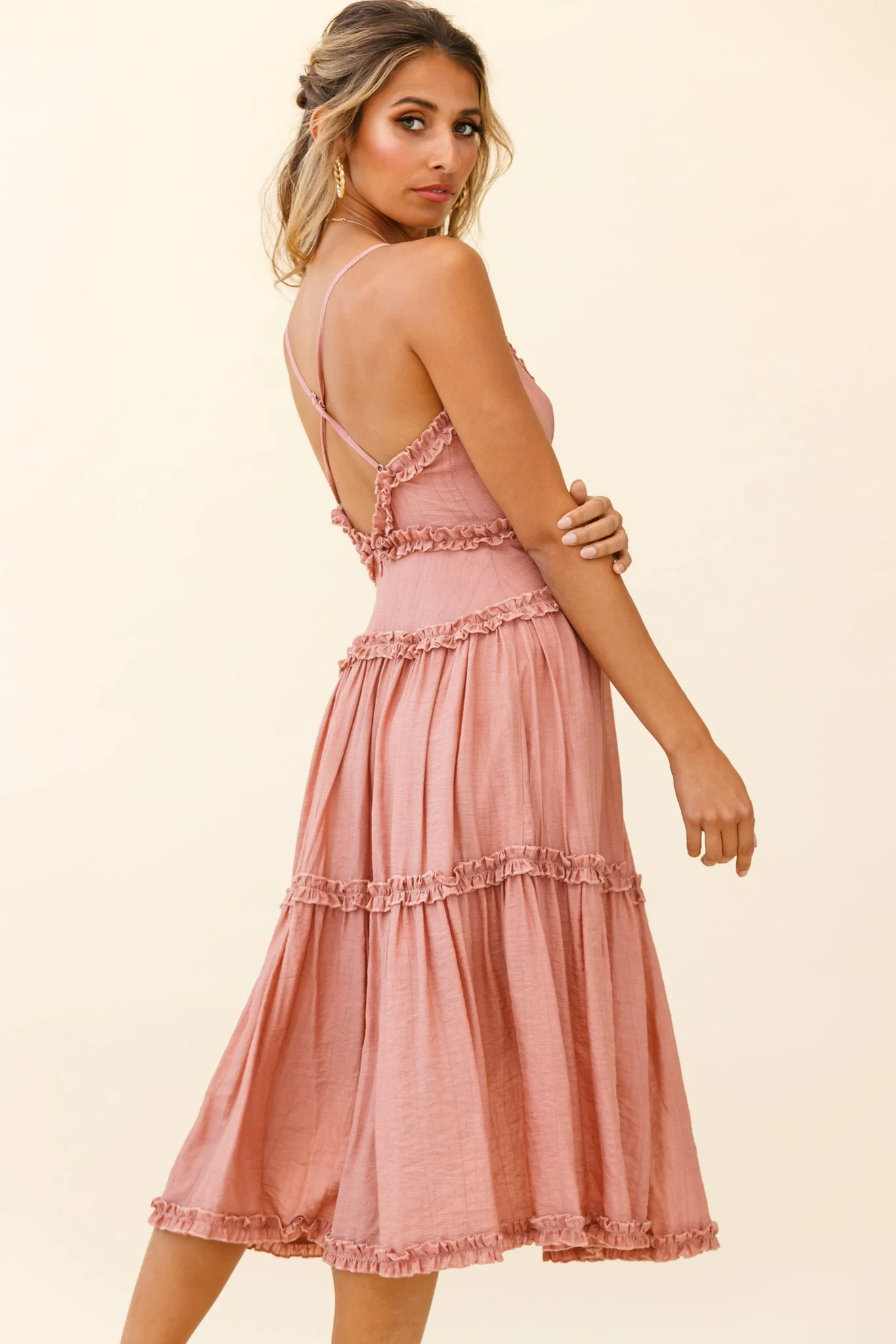 Laney Low Back Cami Strap Midi Dress Rose - Image 2