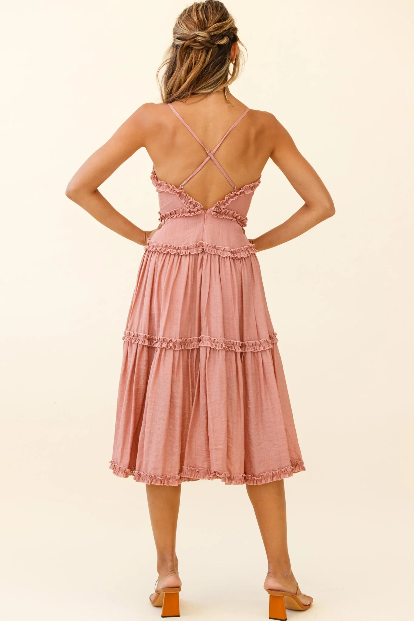 Laney Low Back Cami Strap Midi Dress Rose - Image 5