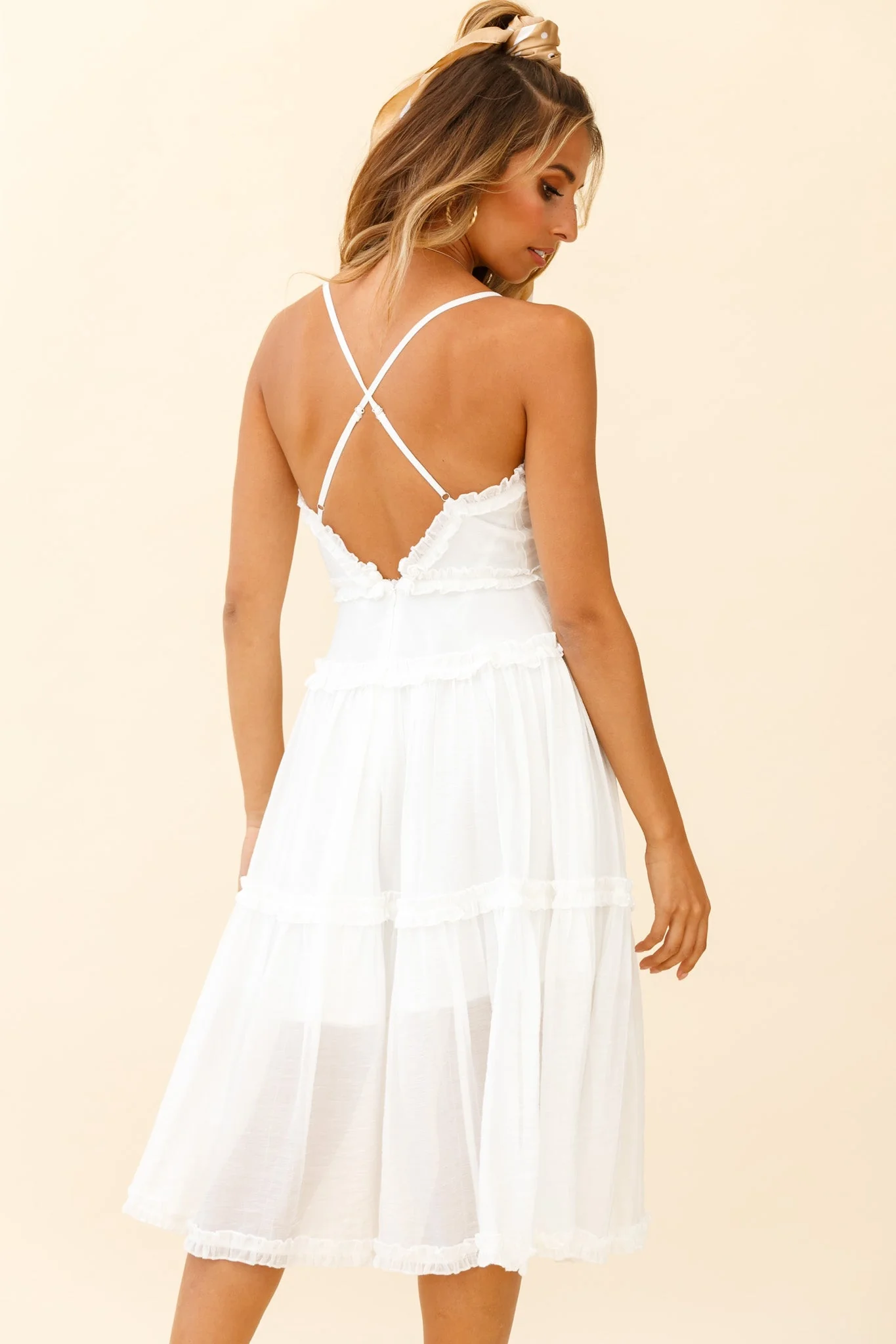 Laney Low Back Cami Strap Midi Dress White - Image 6