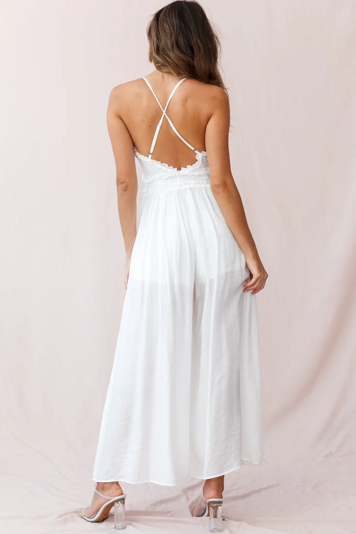 Laney Wide Leg Ruffle Detail Jumpsuit White - Image 3