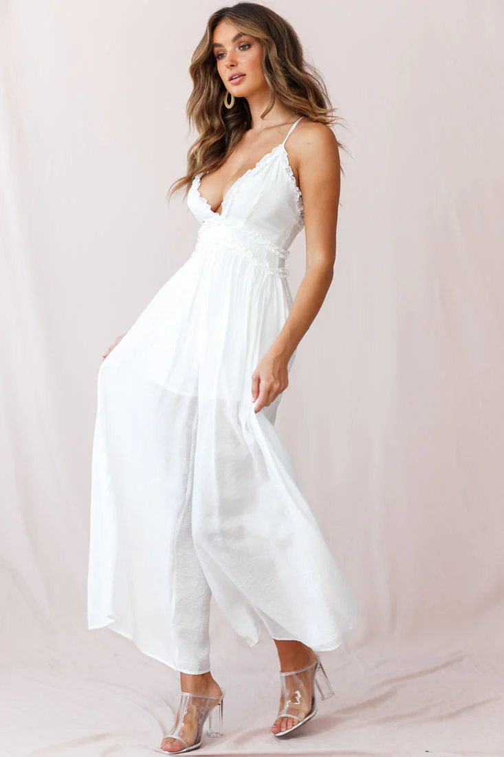 Laney Wide Leg Ruffle Detail Jumpsuit White - Image 4