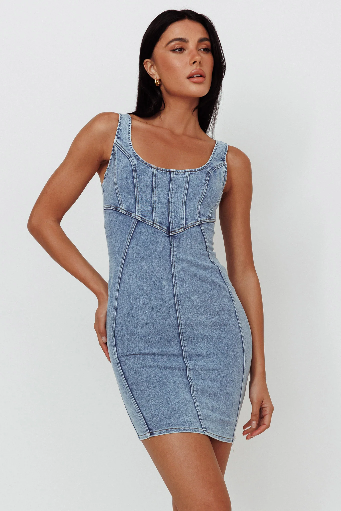 Laramy Low Back Mini Dress Washed Blue - Image 5