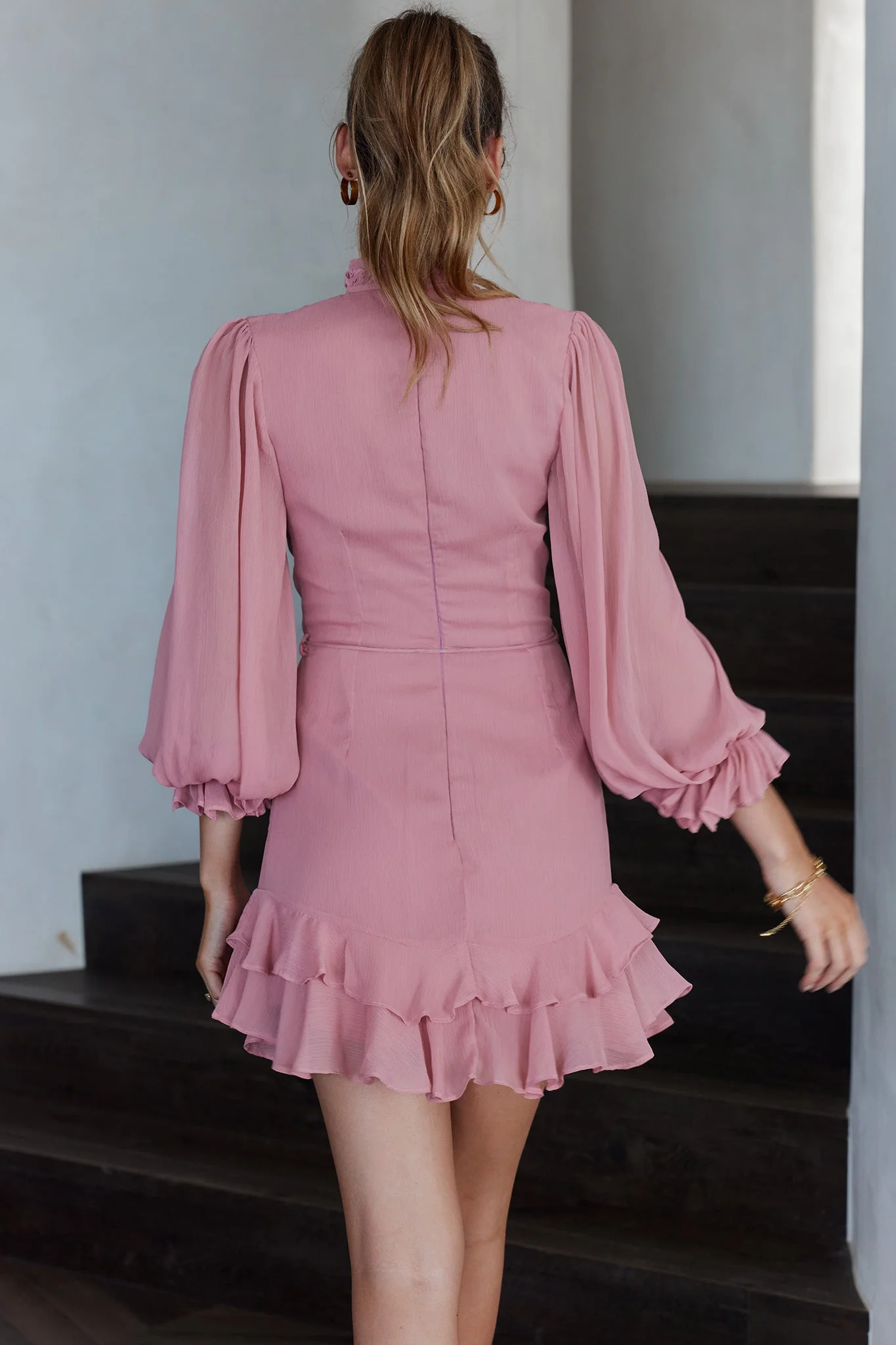 Lark High Neck Balloon Sleeve Dress Blush - Image 3