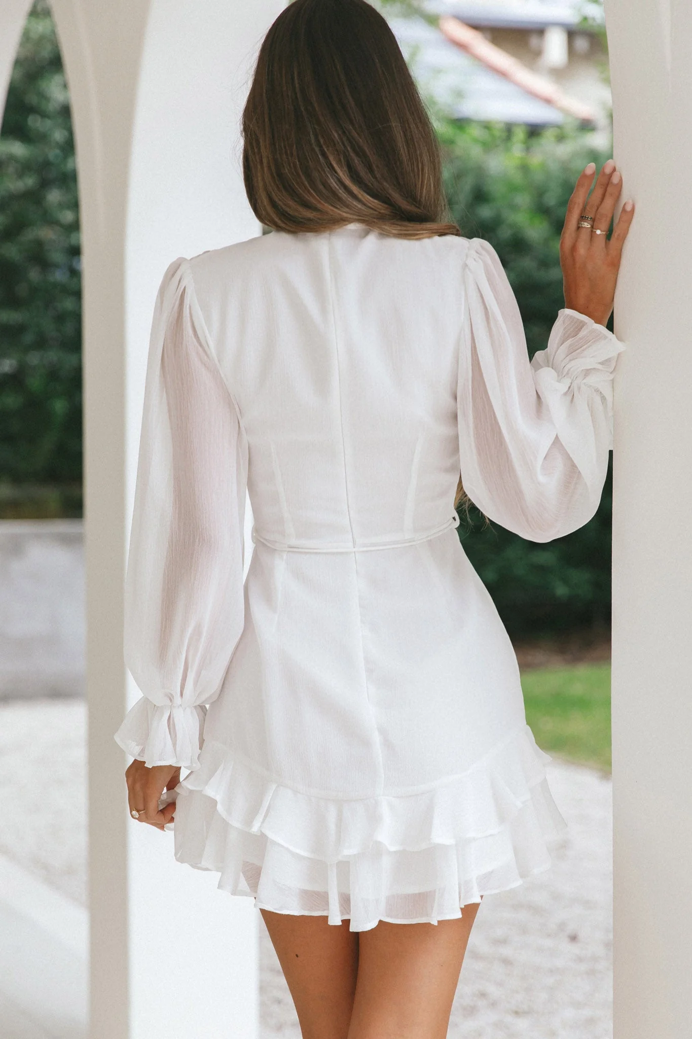 Lark High Neck Balloon Sleeve Dress White - Image 2