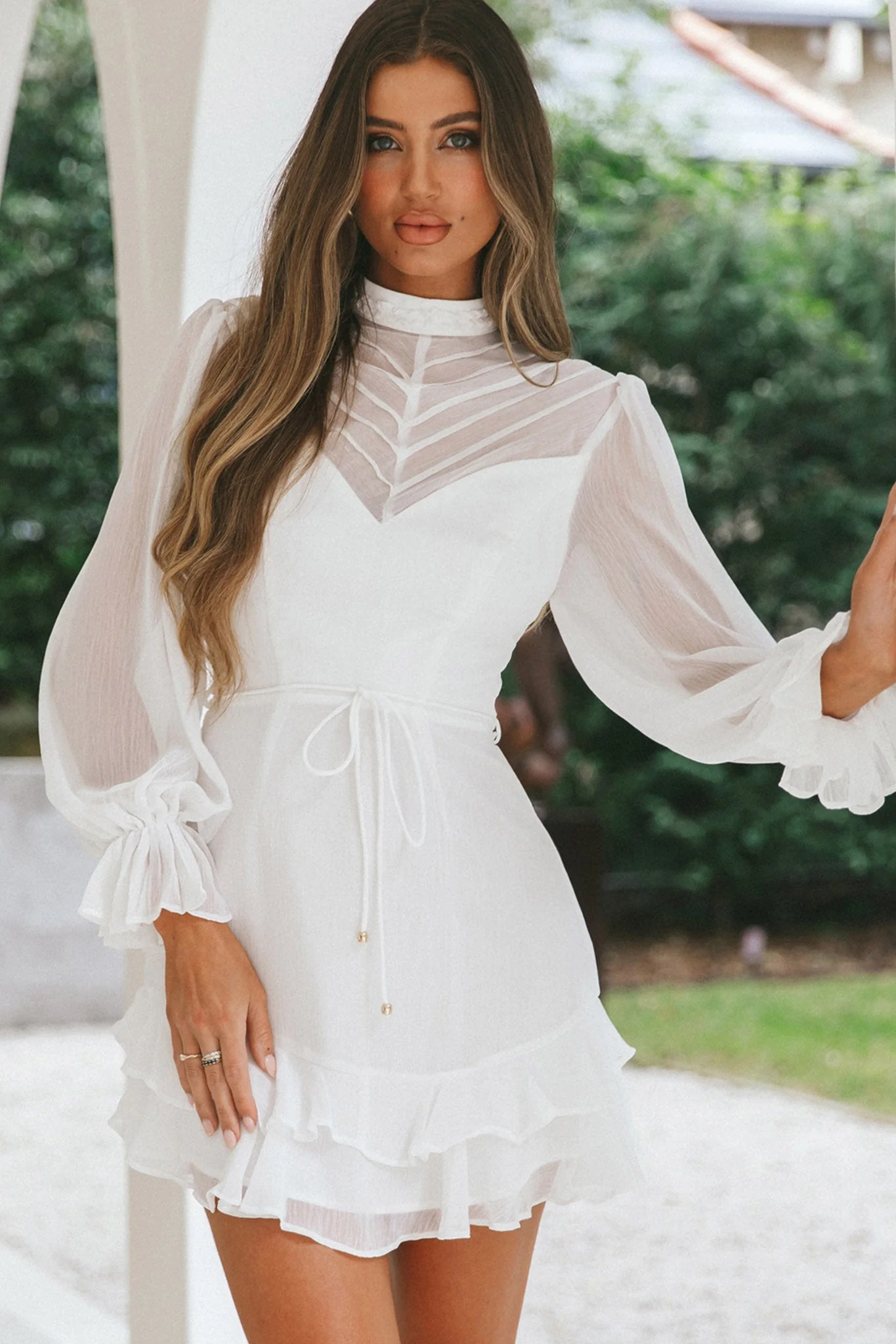 Lark High Neck Balloon Sleeve Dress White - Image 4