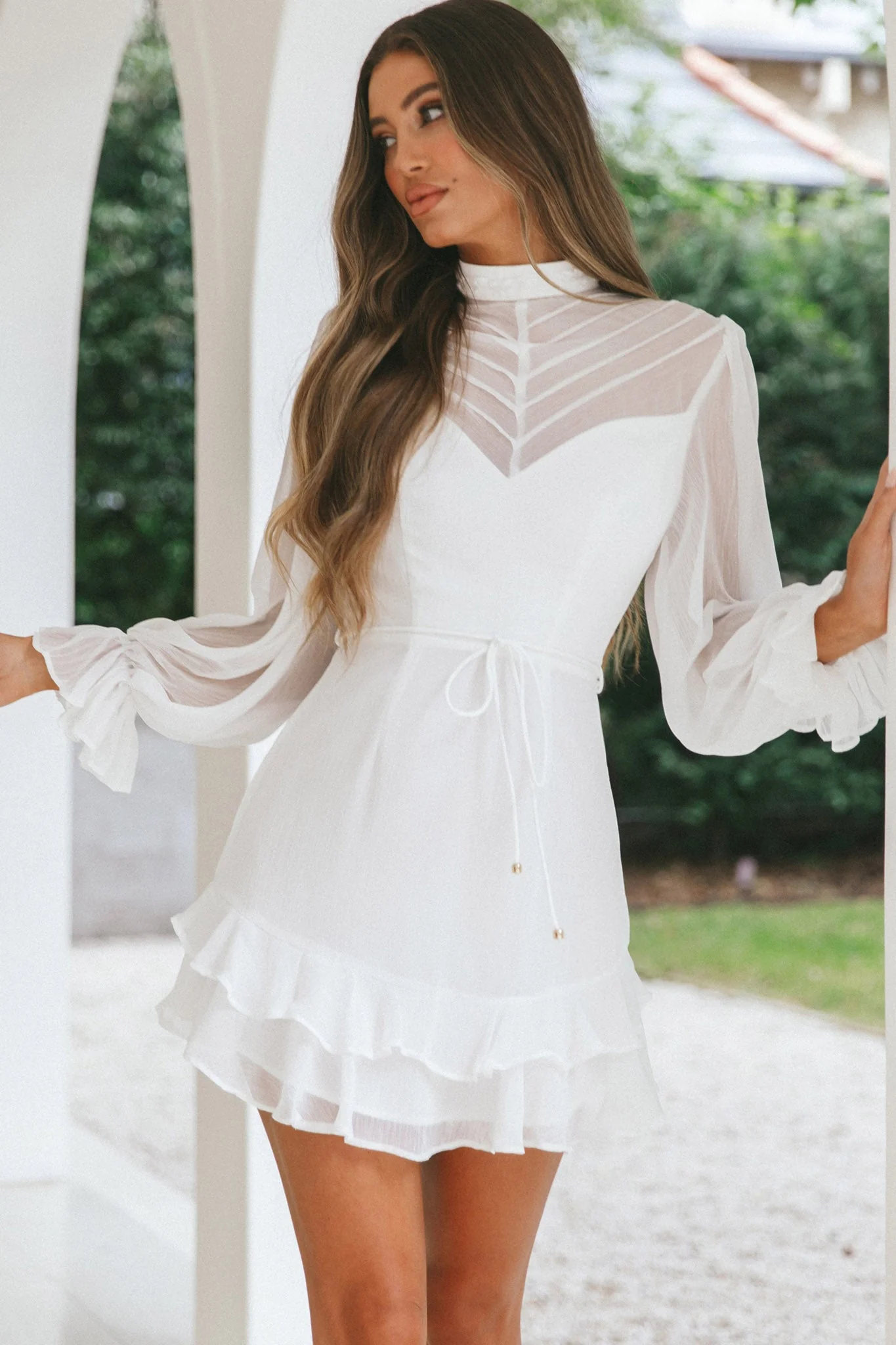 Lark High Neck Balloon Sleeve Dress White - Image 6