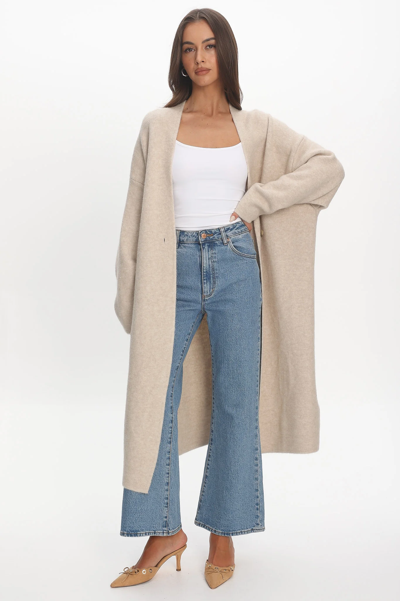 Last Light Longline Oversized Coat Oat - Image 6