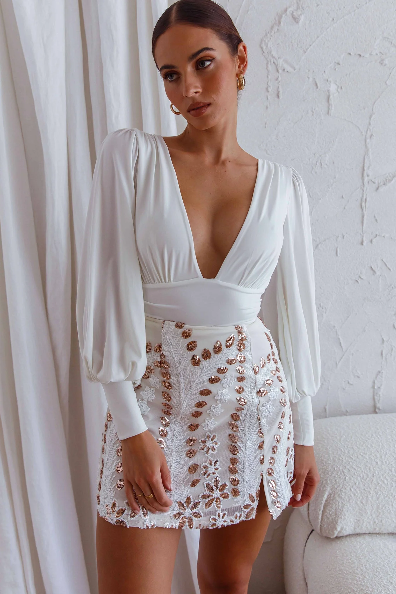 Late Nights Sequin Embellished Mini Skirt White - Image 6
