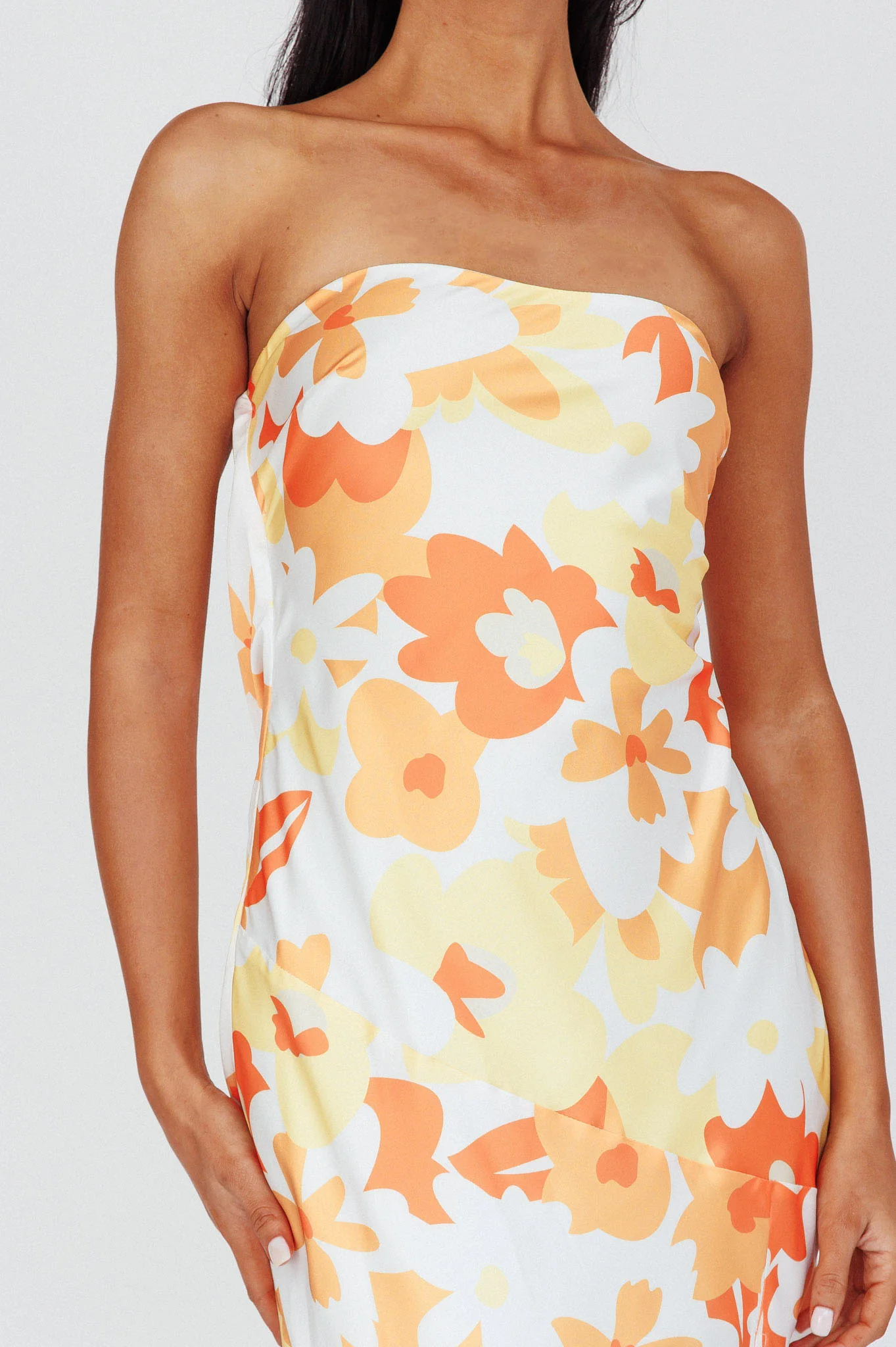 Latisha Strappy Cowl Back Midi Dress Floral Orange - Image 4