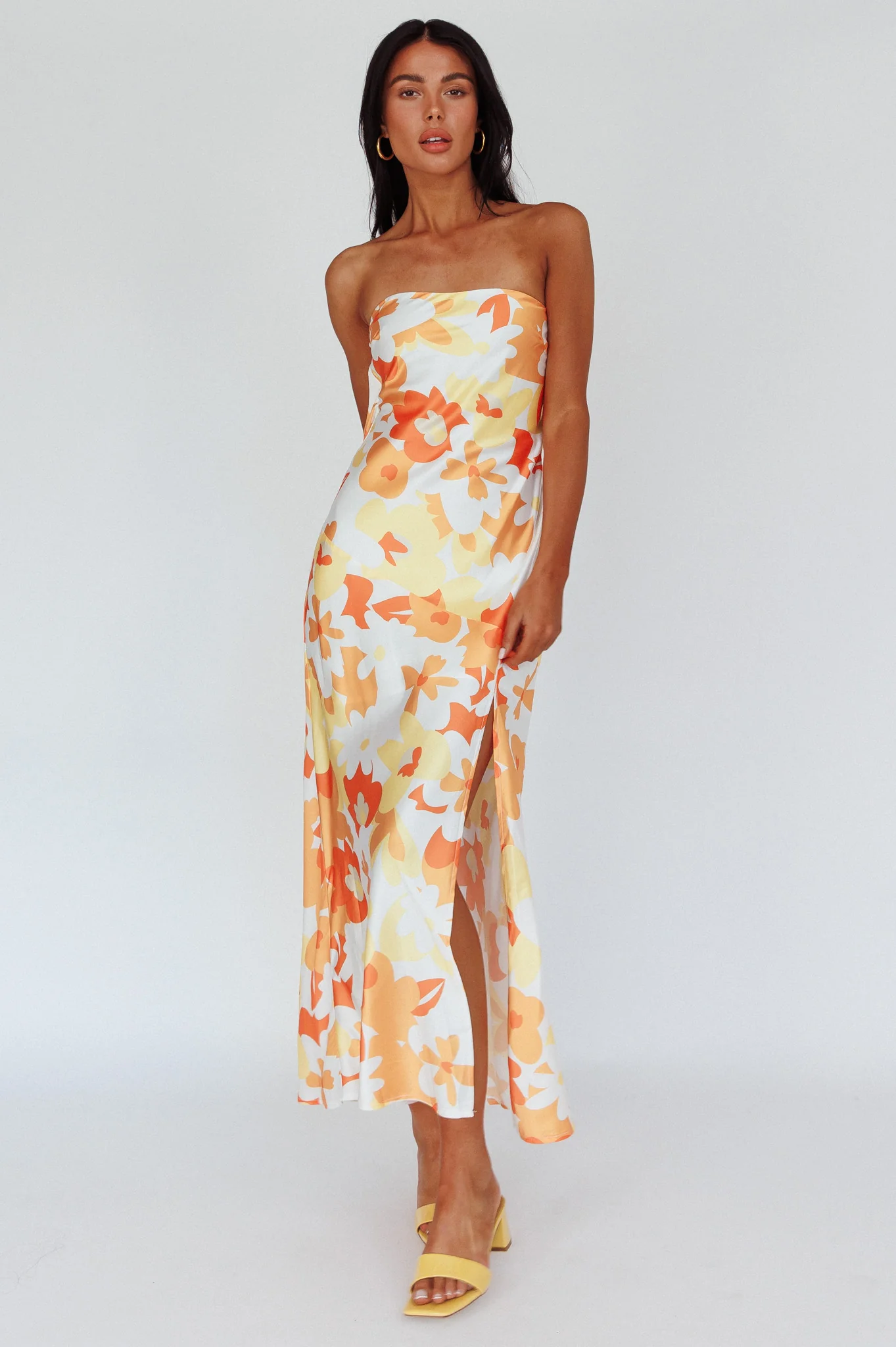 Latisha Strappy Cowl Back Midi Dress Floral Orange - Image 5