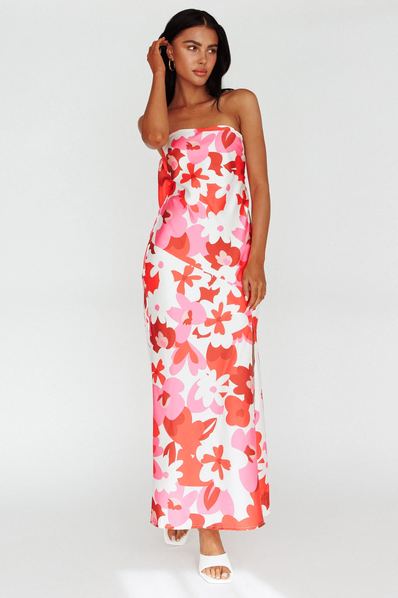 Latisha Strappy Cowl Back Midi Dress Floral Red - Image 5
