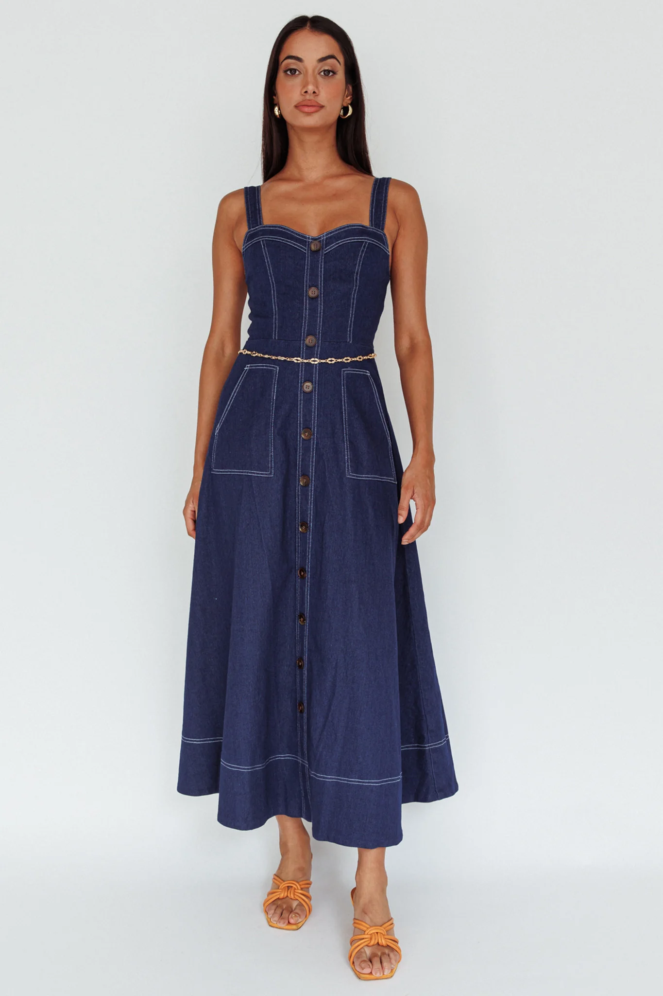 Laureen Pocket Maxi Dress Denim Indigo - Image 3