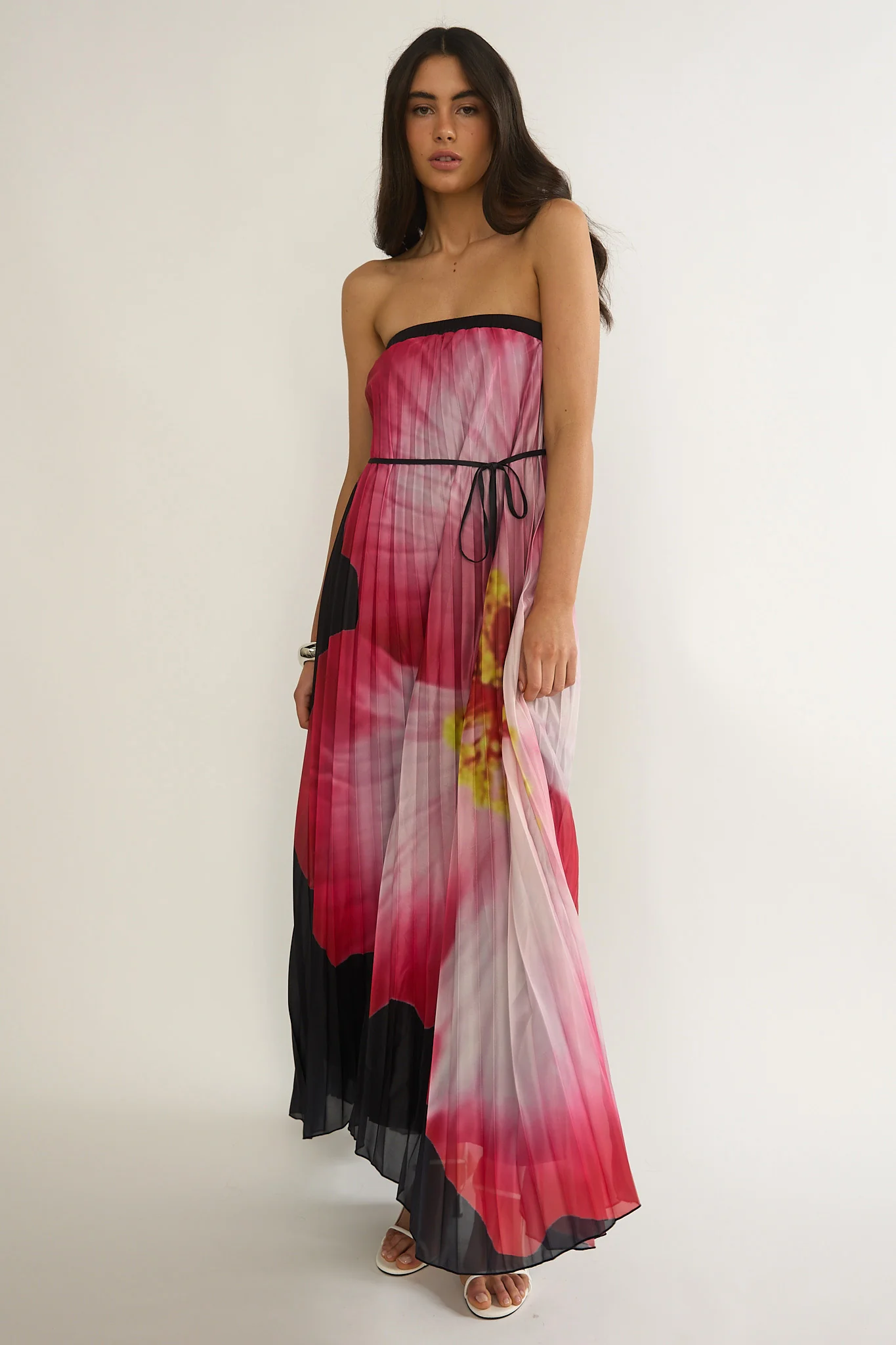 Lauriella Strapless Accordion Pleat Maxi Dress Hibiscus Black - Image 5