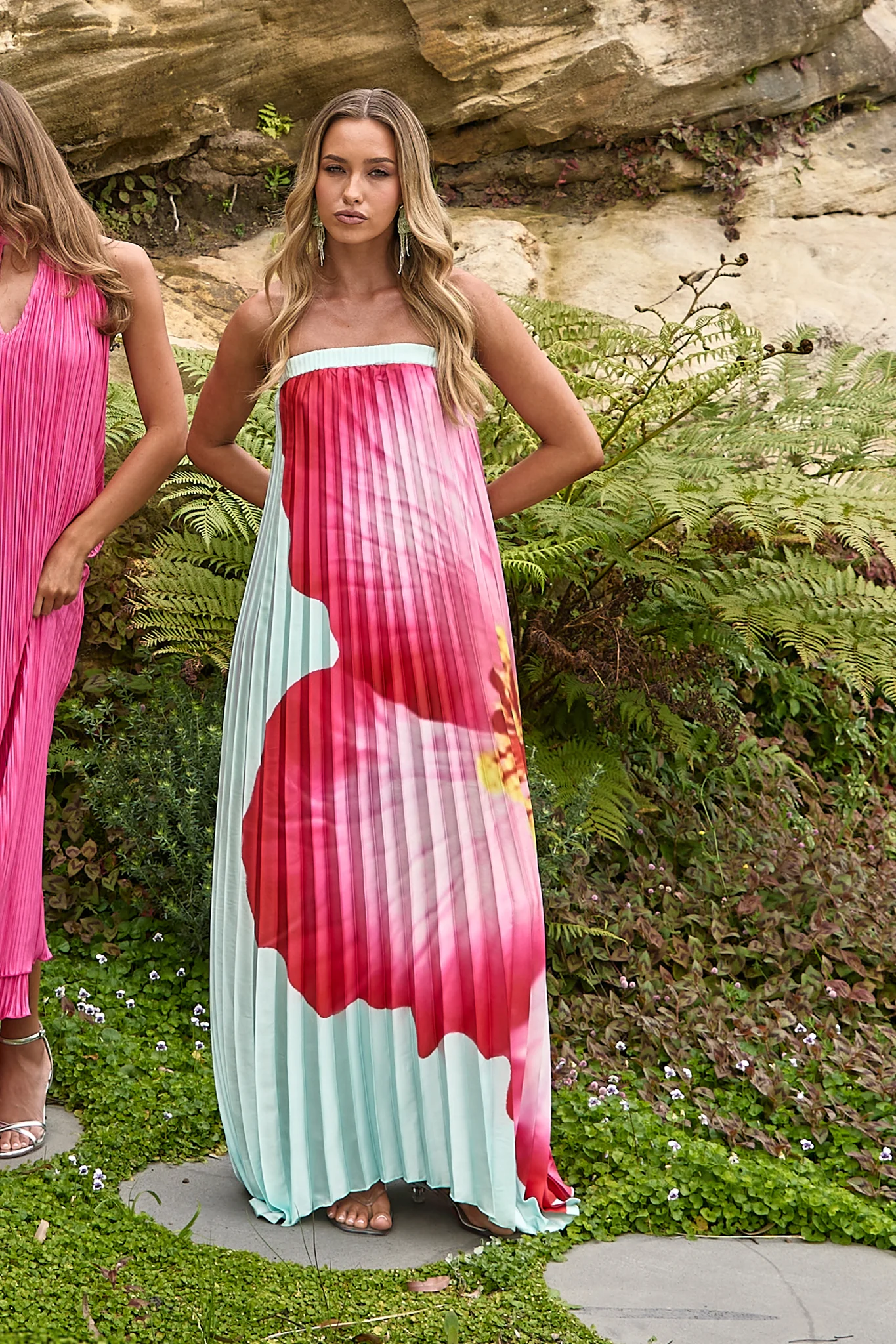 Lauriella Strapless Accordion Pleat Maxi Dress Hibiscus Mint - Image 2