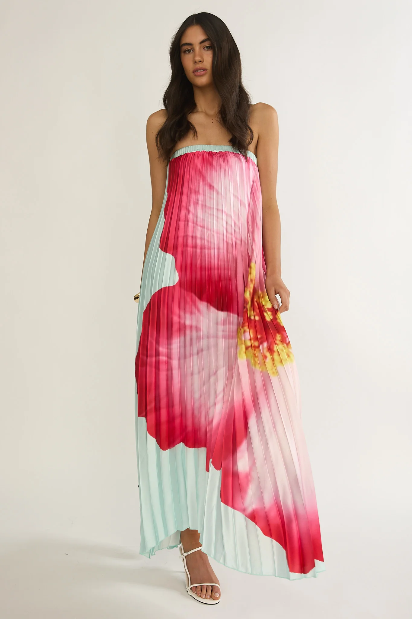 Lauriella Strapless Accordion Pleat Maxi Dress Hibiscus Mint - Image 5
