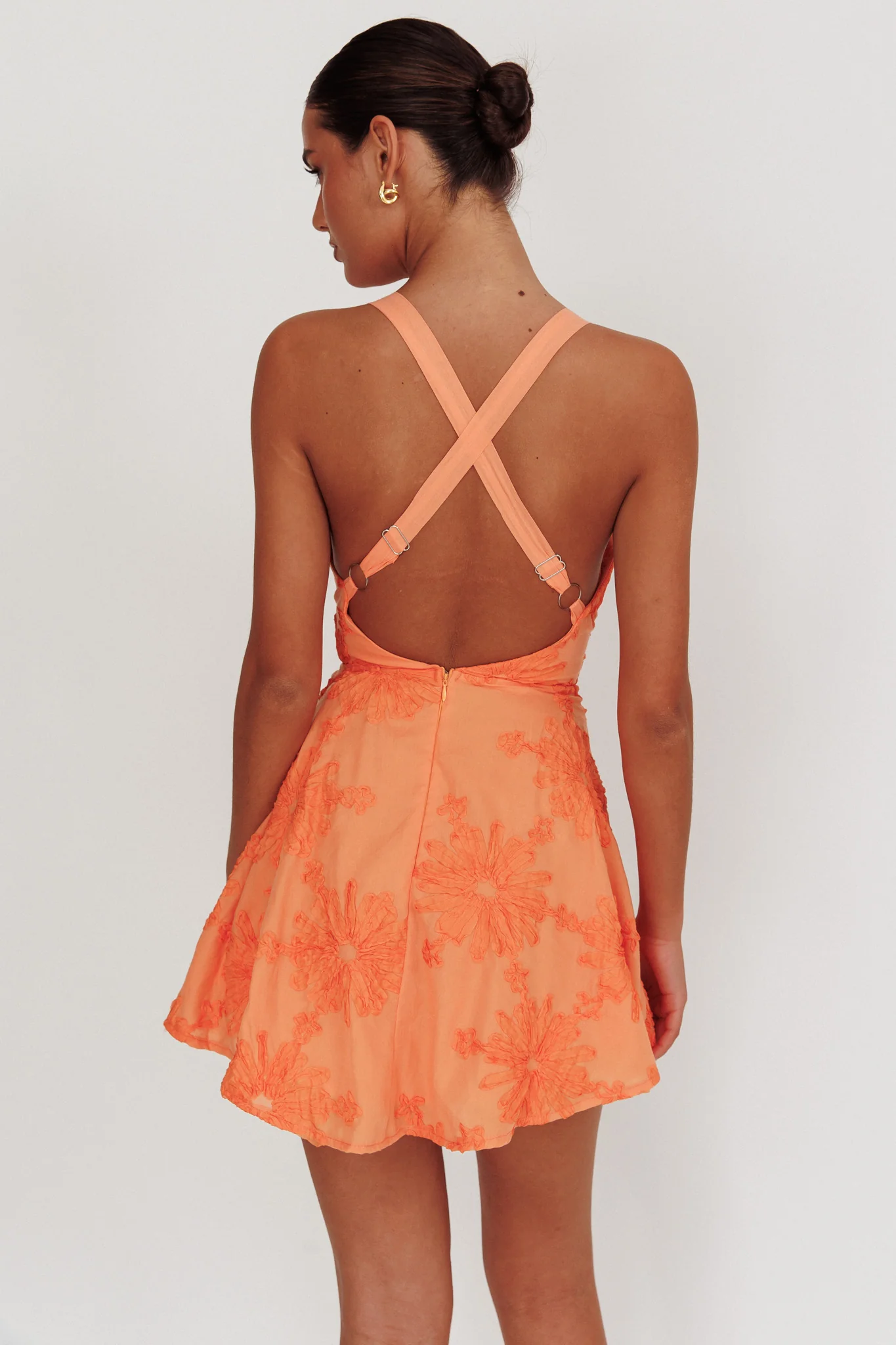 Lavalle Criss-Cross Floral Embellished Mini Dress Orange - Image 3