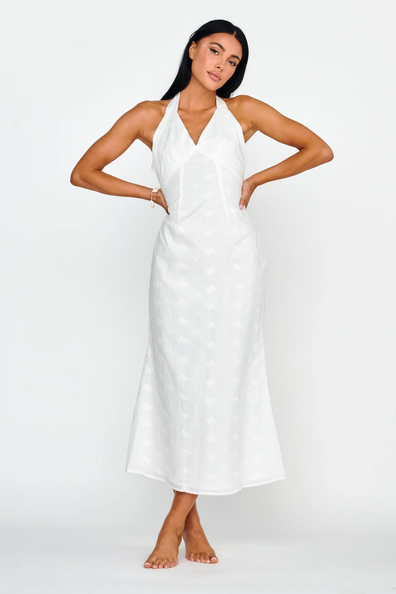 Lavara Halterneck Midi Dress White - Image 5