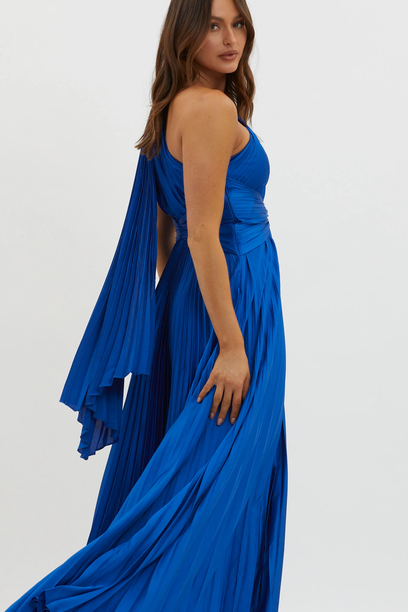 Laxmi Accordion Pleat Maxi Dress Royal Blue - Image 3