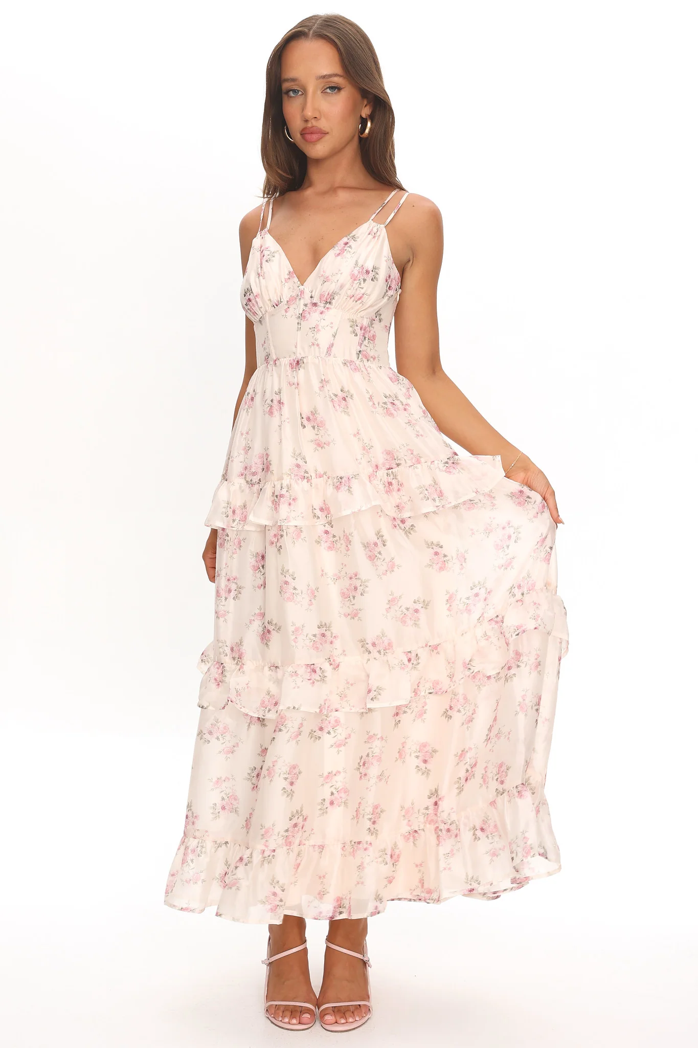 Layna Frill Trim Maxi Dress Floral Blush - Image 4