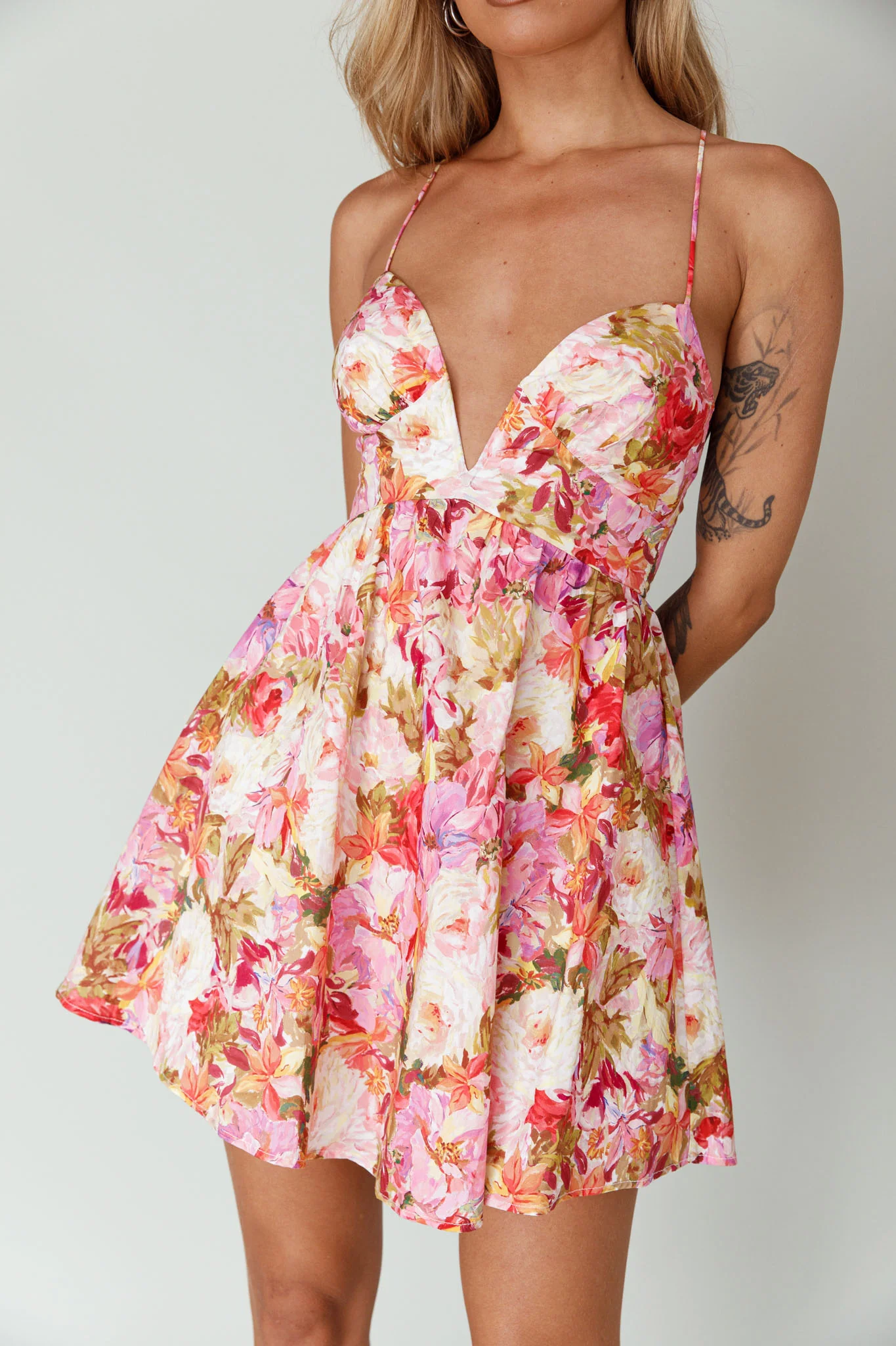 Le Jardins A-Line Mini Dress Floral Orange - Image 4