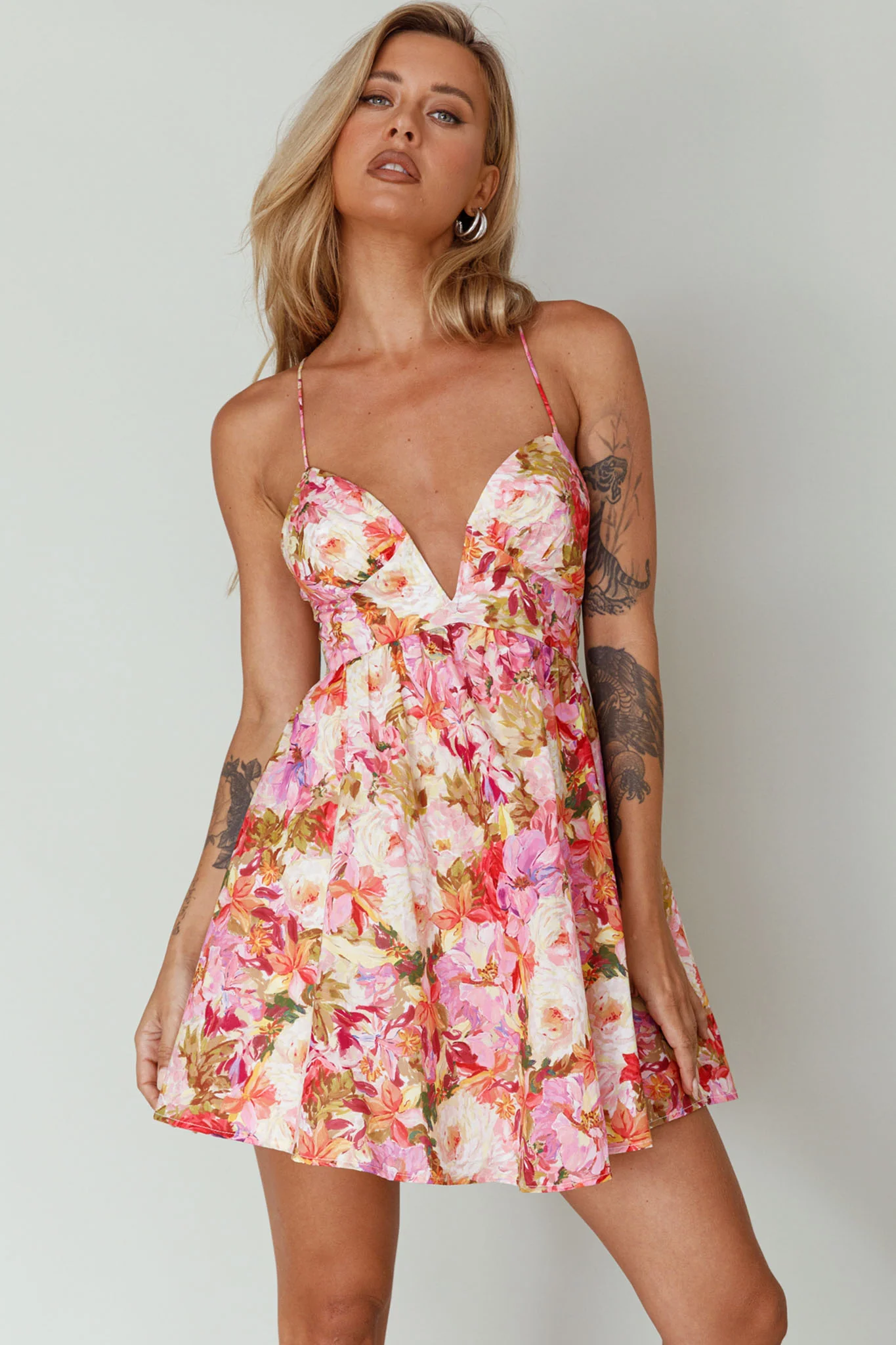 Le Jardins A-Line Mini Dress Floral Orange - Image 5
