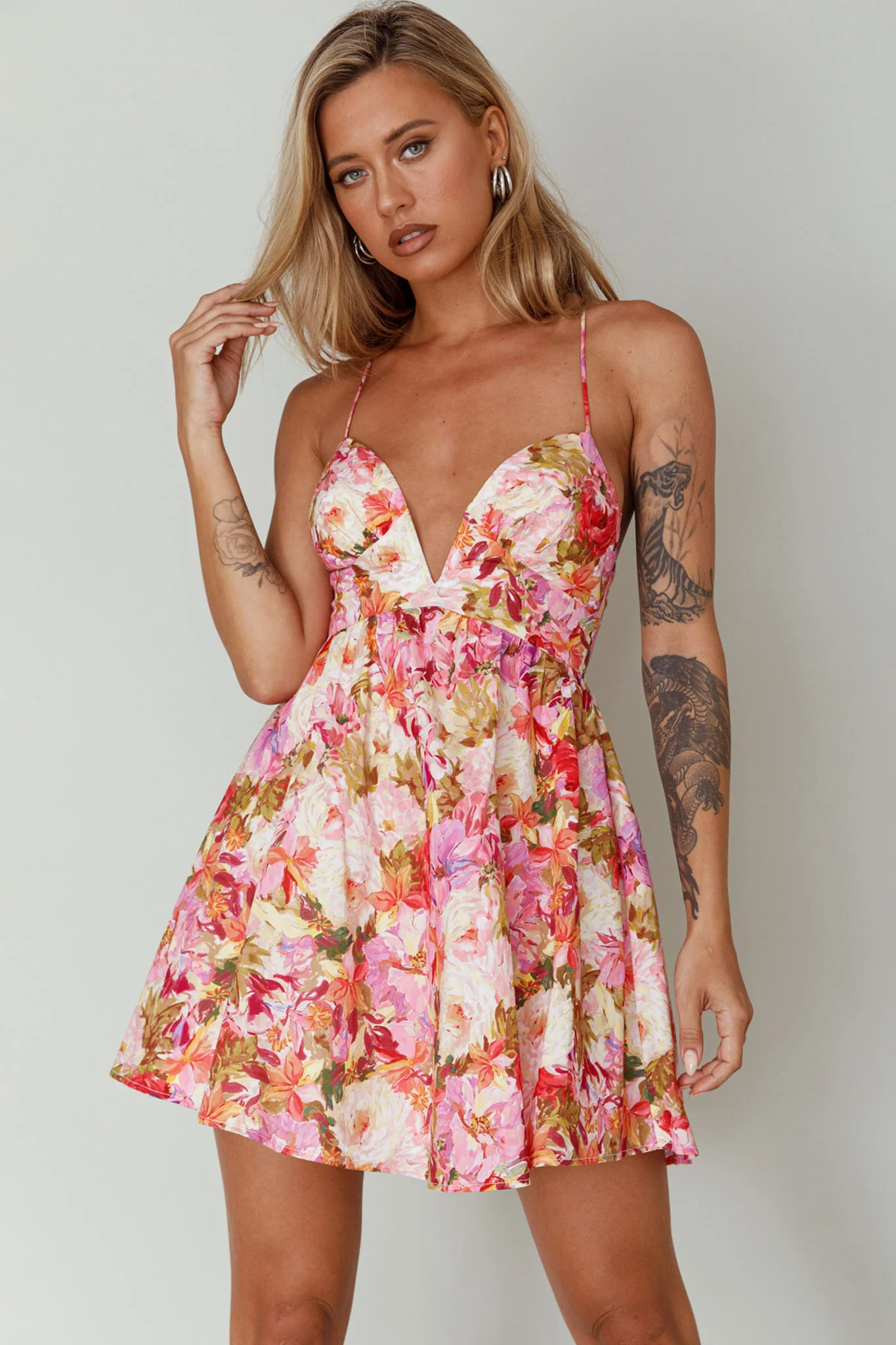 Le Jardins A-Line Mini Dress Floral Orange - Image 6