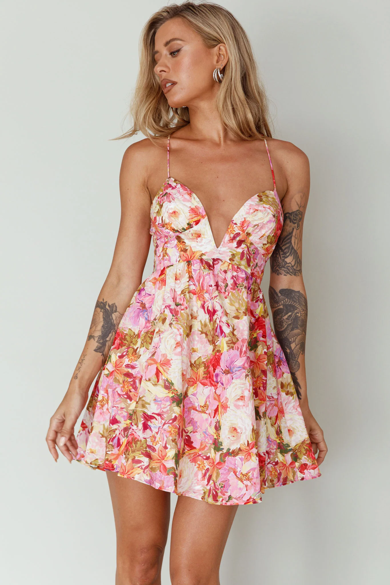 Le Jardins A-Line Mini Dress Floral Orange - Image 8
