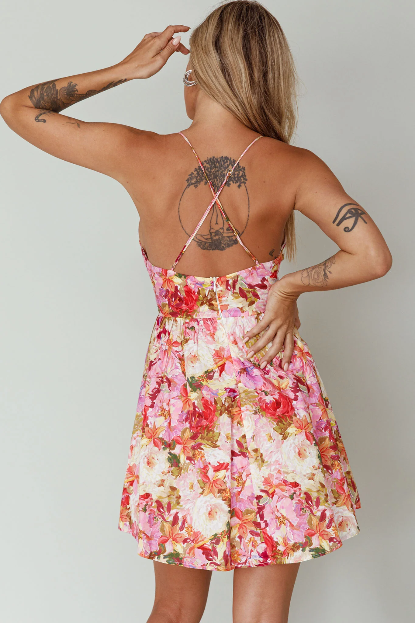 Le Jardins A-Line Mini Dress Floral Orange - Image 9